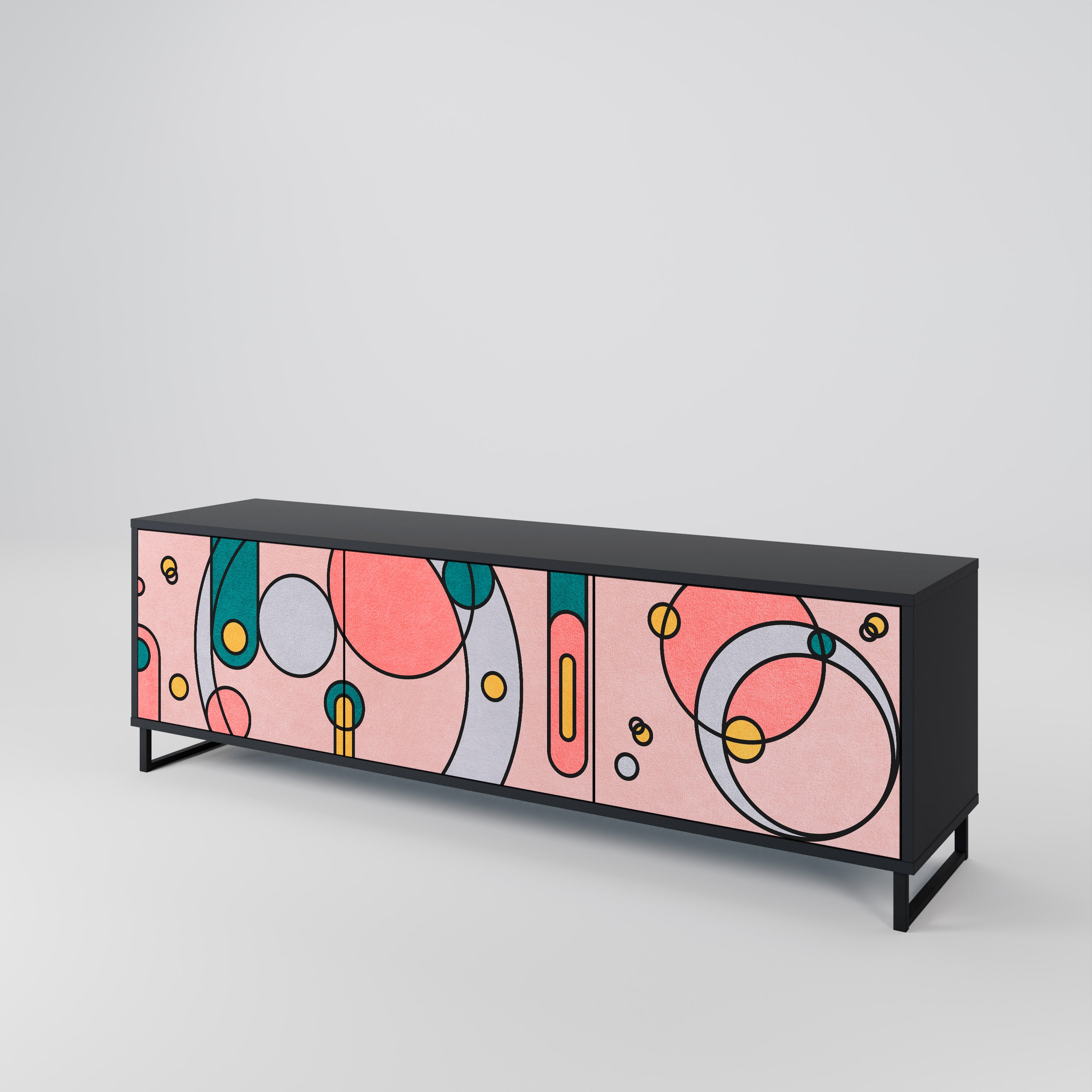 Mueble de TV de 3 puertas GOSSAMER ECHOES con acabado negro