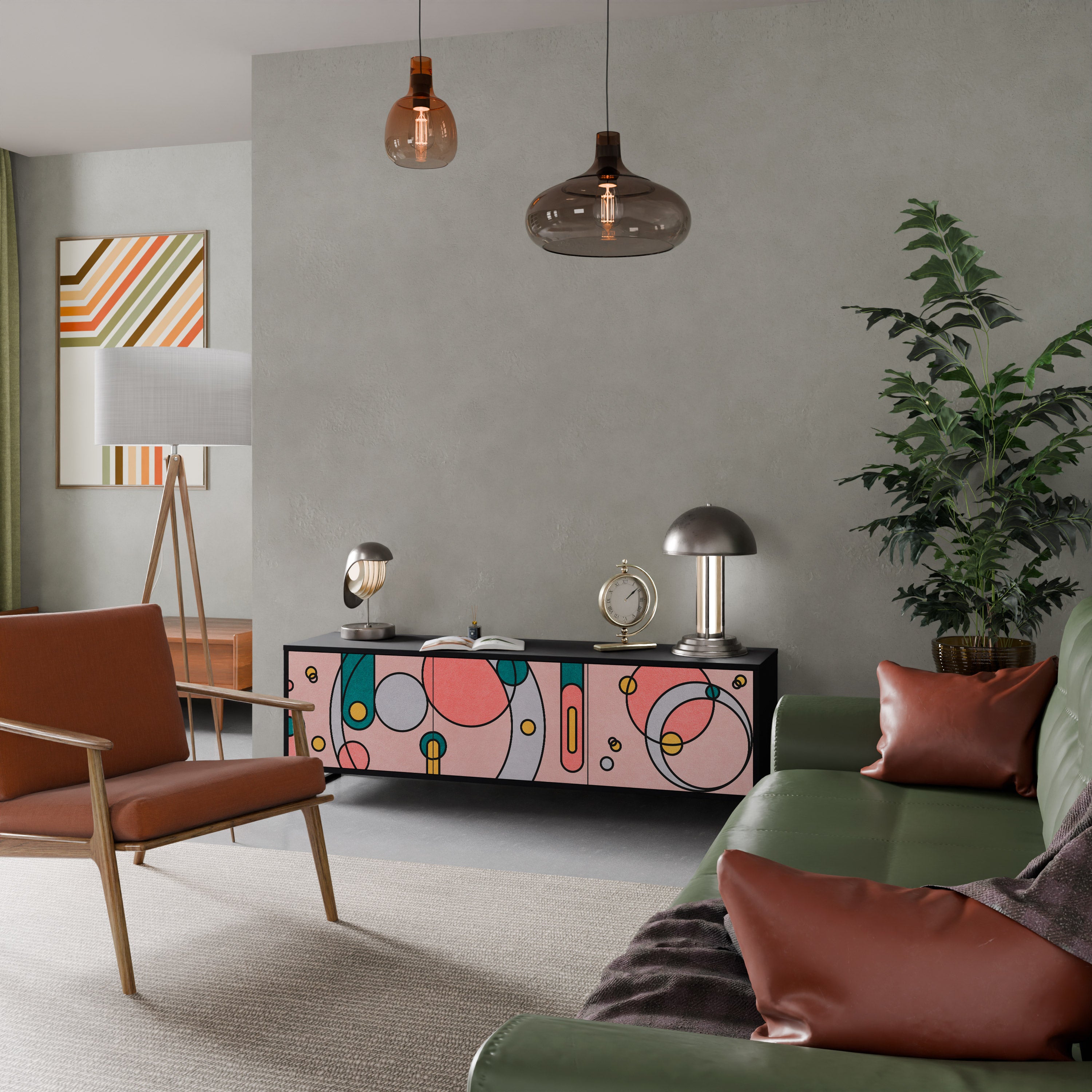 Mueble de TV de 3 puertas GOSSAMER ECHOES con acabado negro
