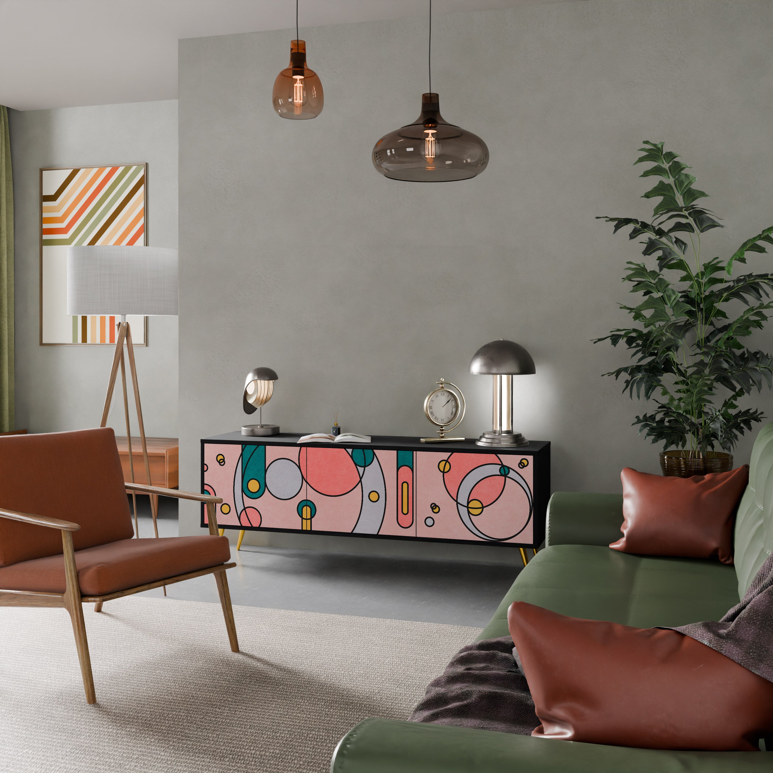 Mueble de TV de 3 puertas GOSSAMER ECHOES con acabado negro