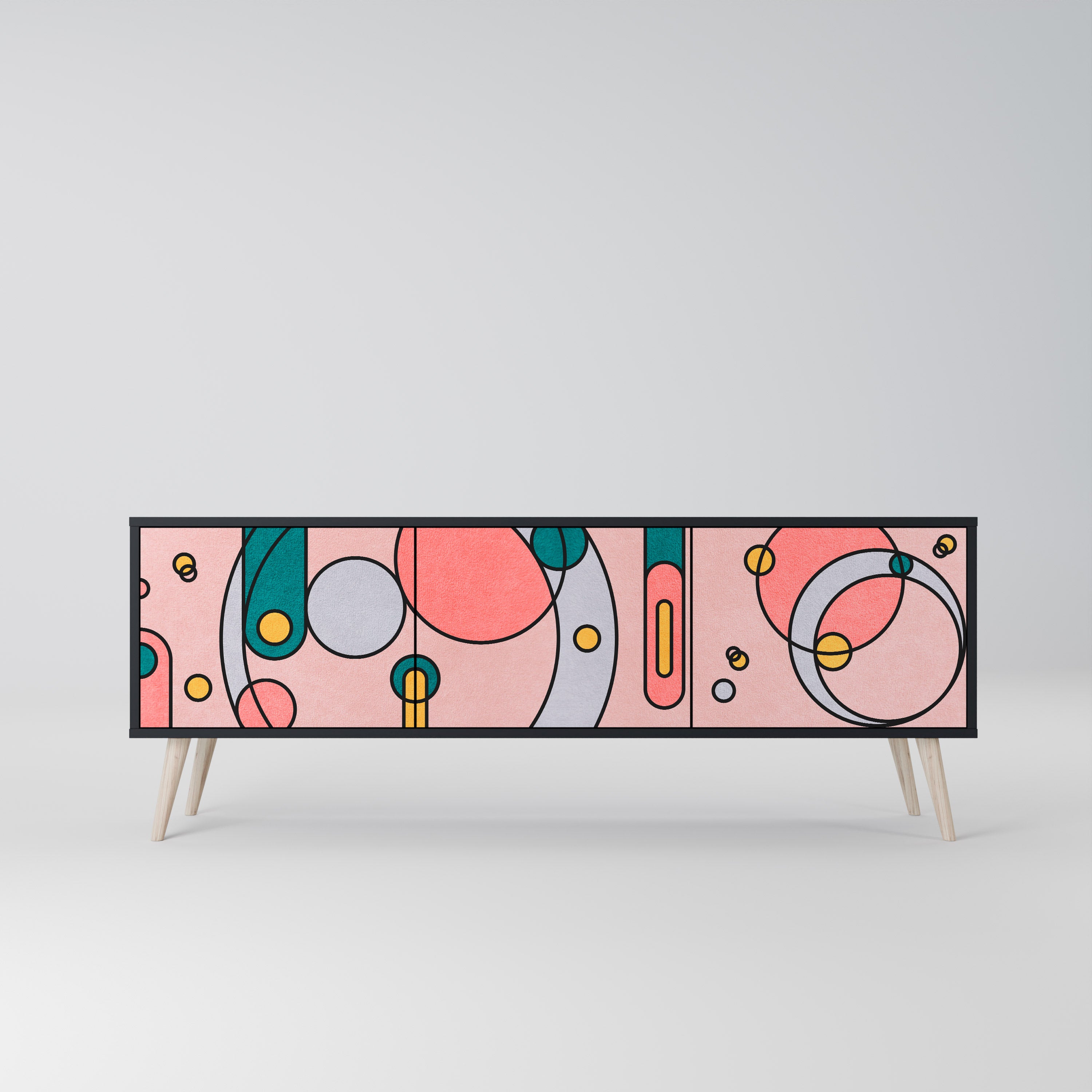 Mueble de TV de 3 puertas GOSSAMER ECHOES con acabado negro