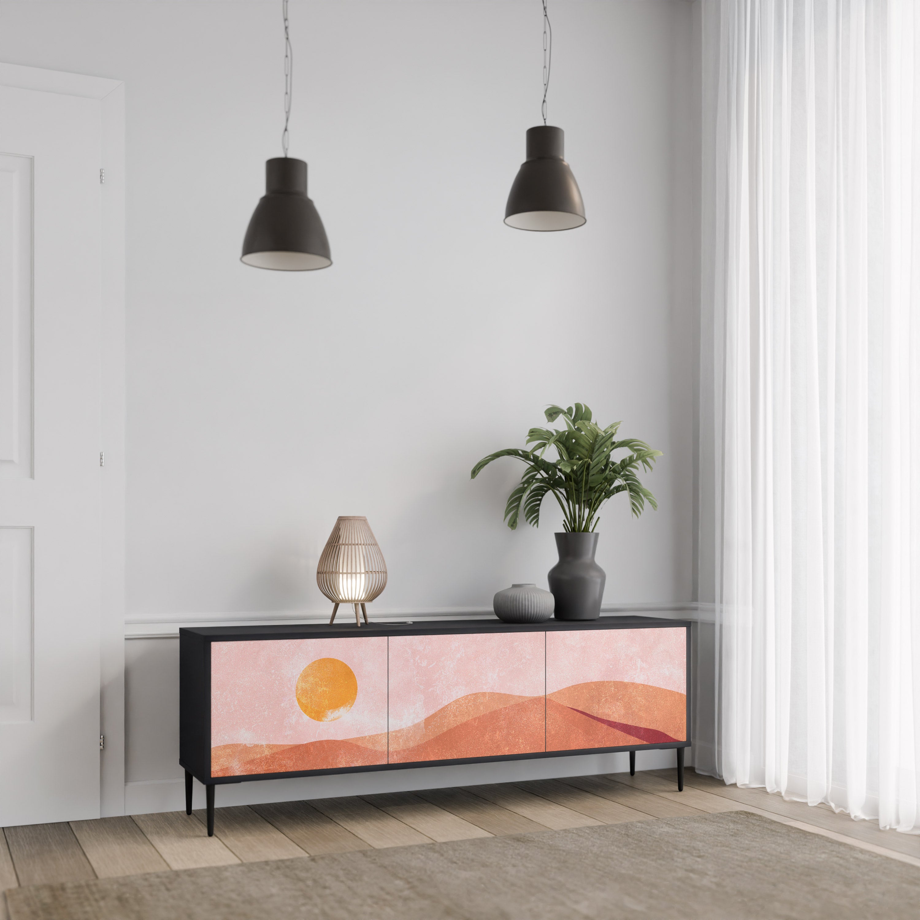 Mueble de TV de 3 puertas LUMINOUS SUNLIGHT con acabado negro