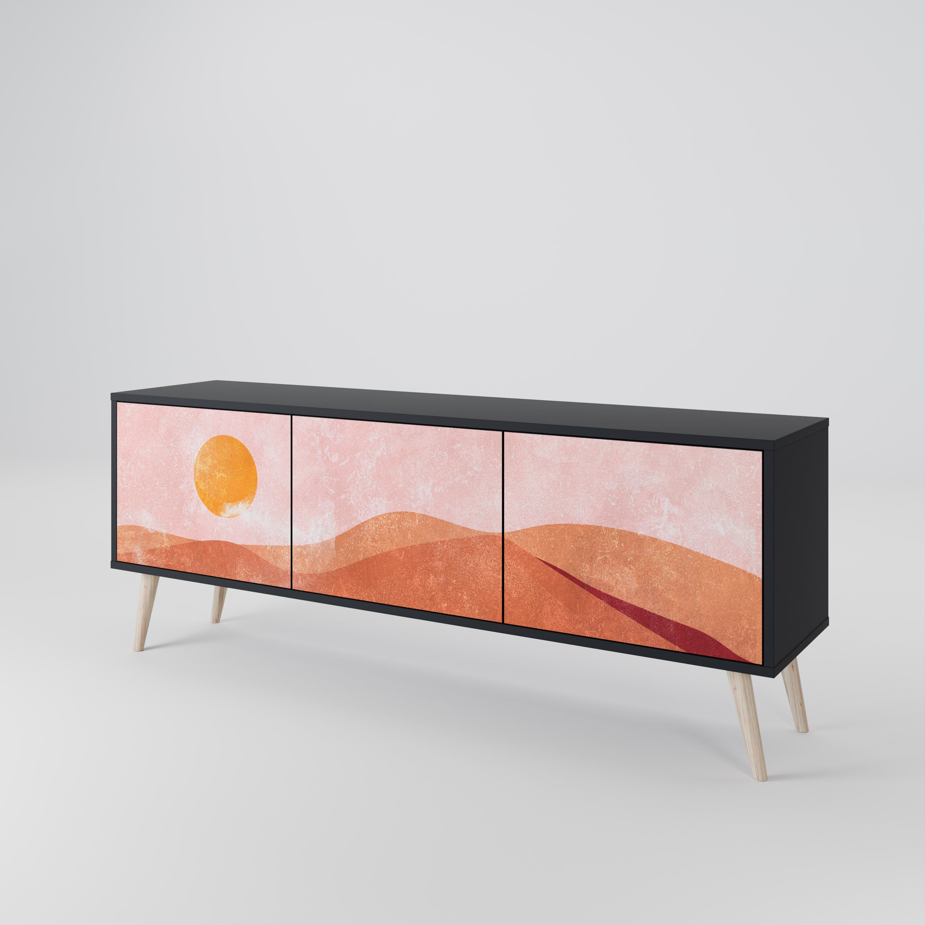 Mueble de TV de 3 puertas LUMINOUS SUNLIGHT con acabado negro