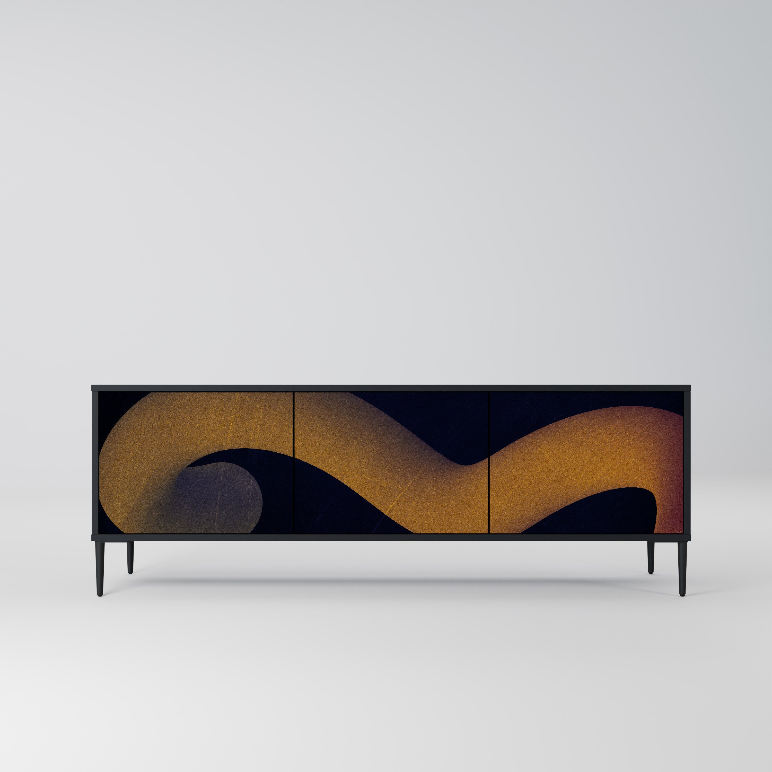 Mueble de TV HOLLOW TIME de 3 puertas con acabado negro