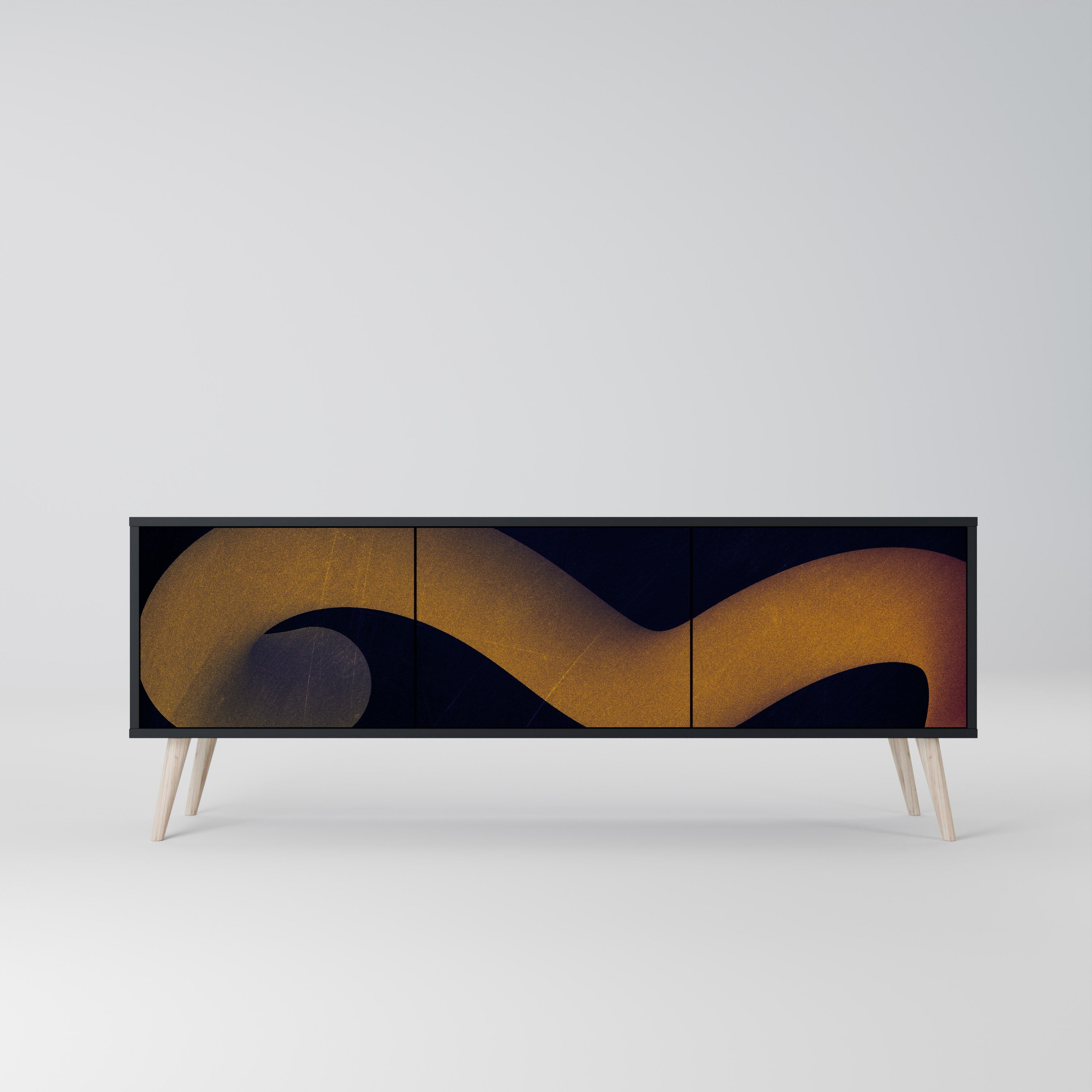 Mueble de TV HOLLOW TIME de 3 puertas con acabado negro