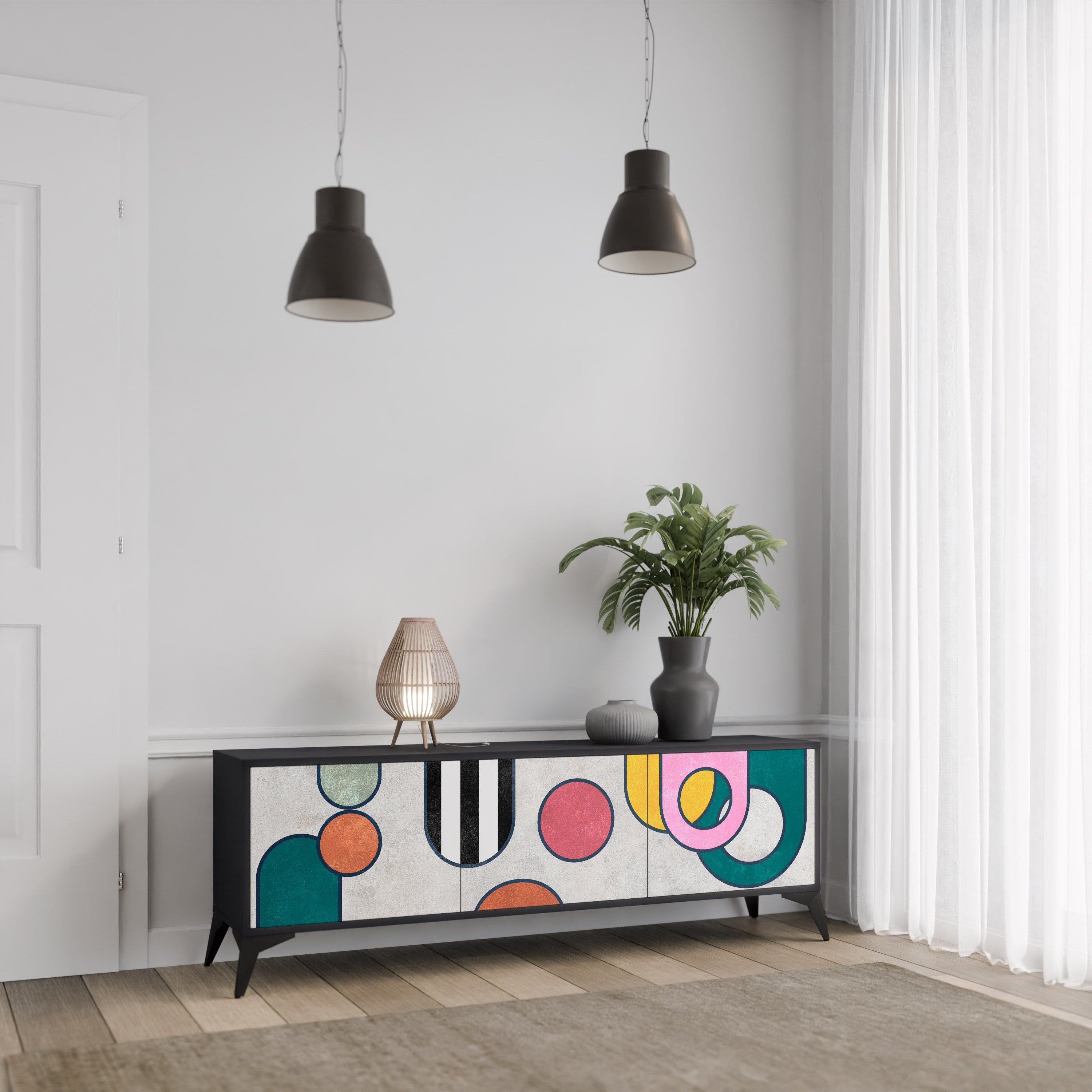 Mueble de TV de 3 puertas COOL STORY con acabado negro