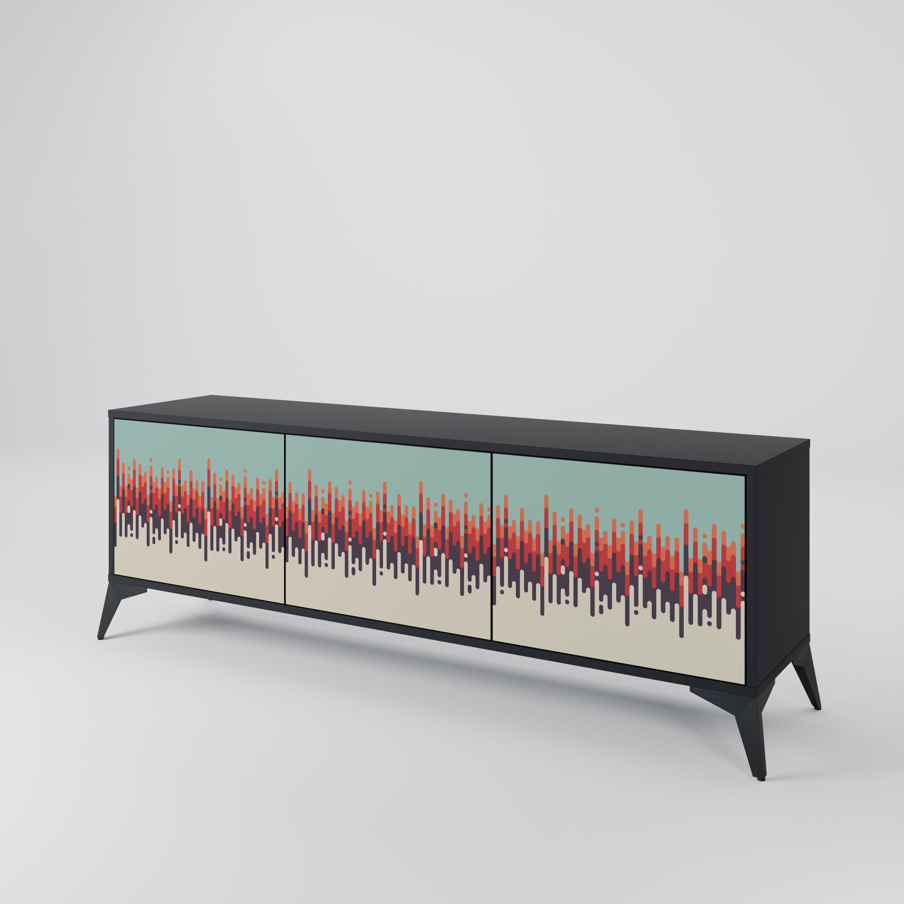 Mueble de TV de 3 puertas CHROMA CONTOURS con acabado negro