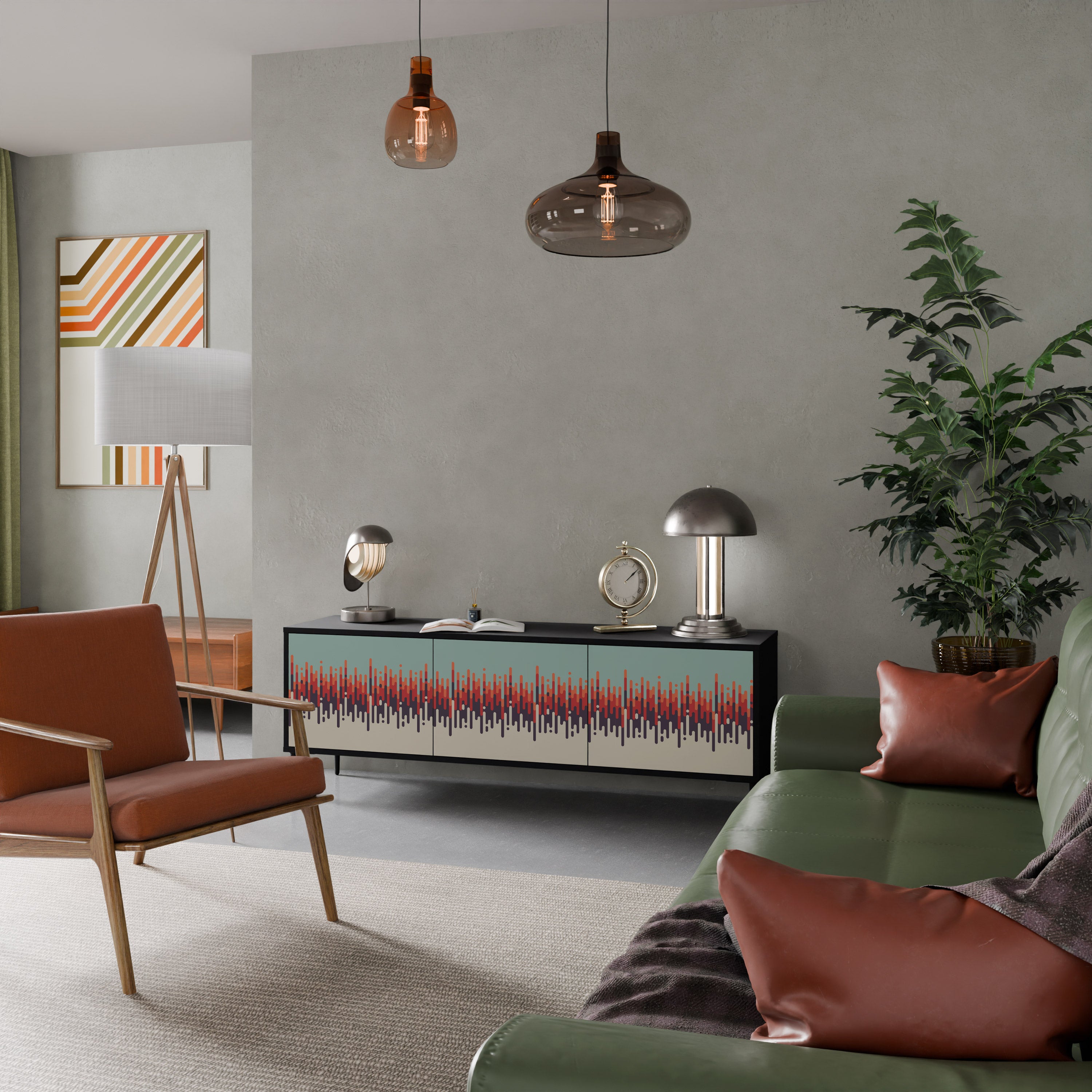 Mueble de TV de 3 puertas CHROMA CONTOURS con acabado negro