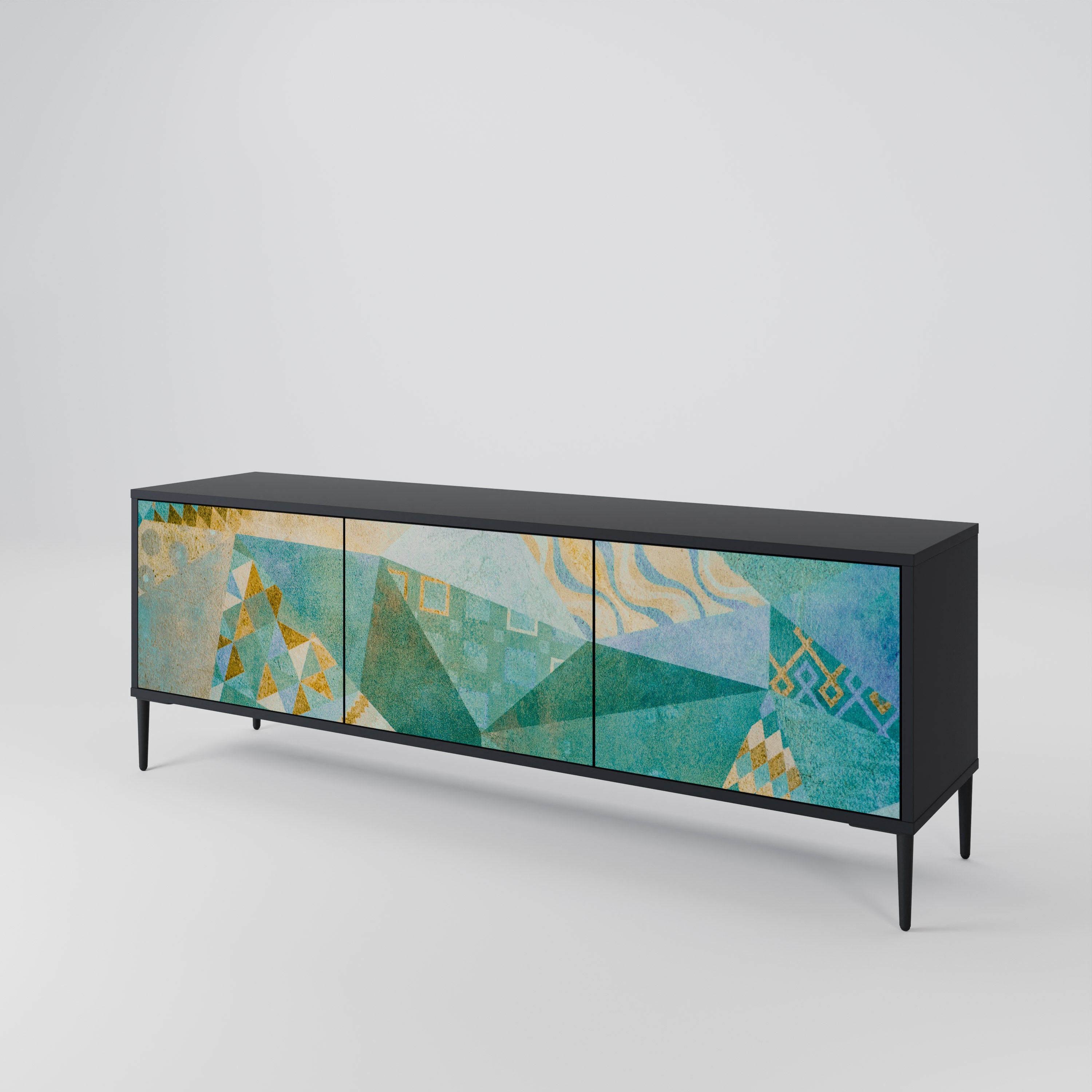 Mueble de TV SPECTRUM SPLENDOR de 3 puertas con acabado negro
