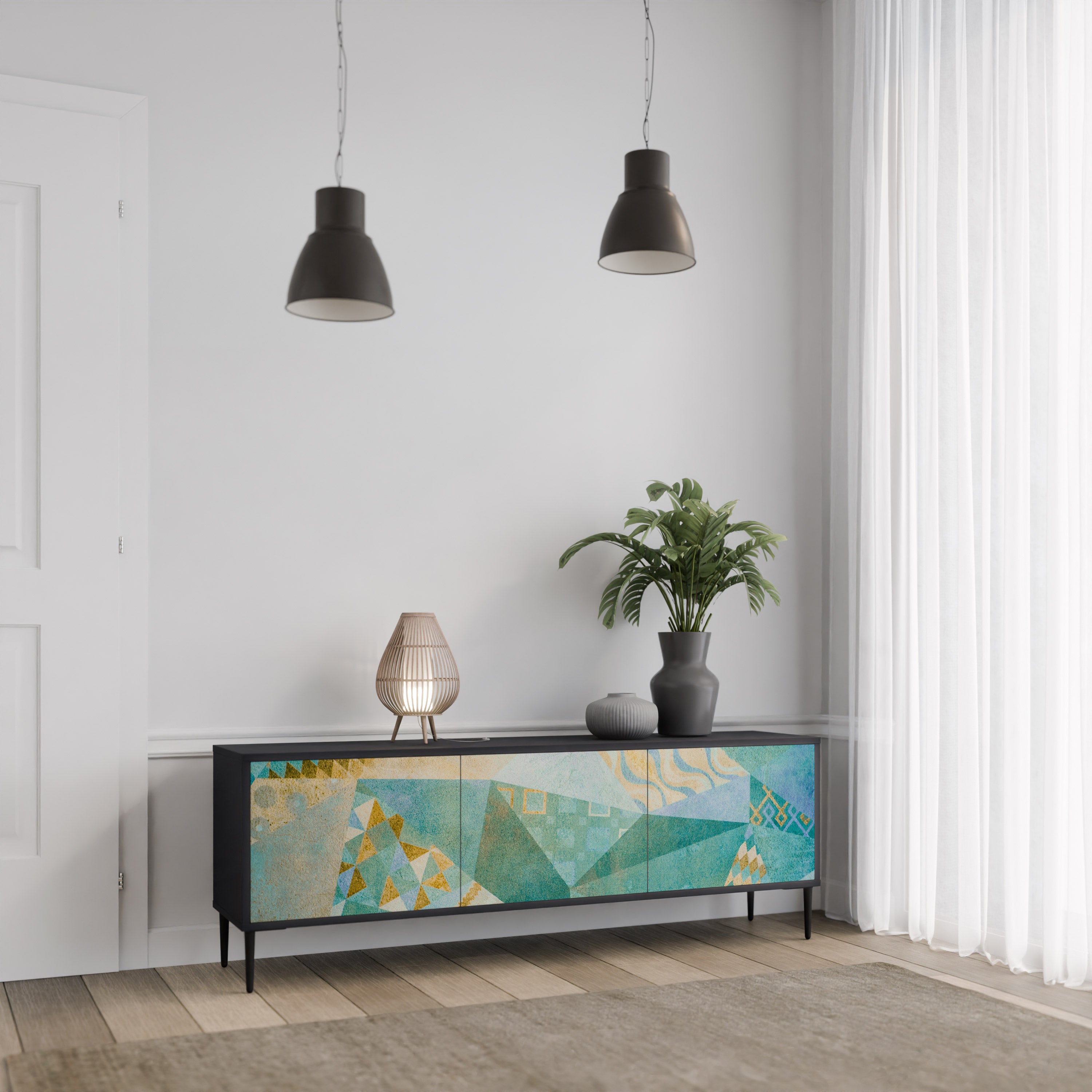 Mueble de TV SPECTRUM SPLENDOR de 3 puertas con acabado negro