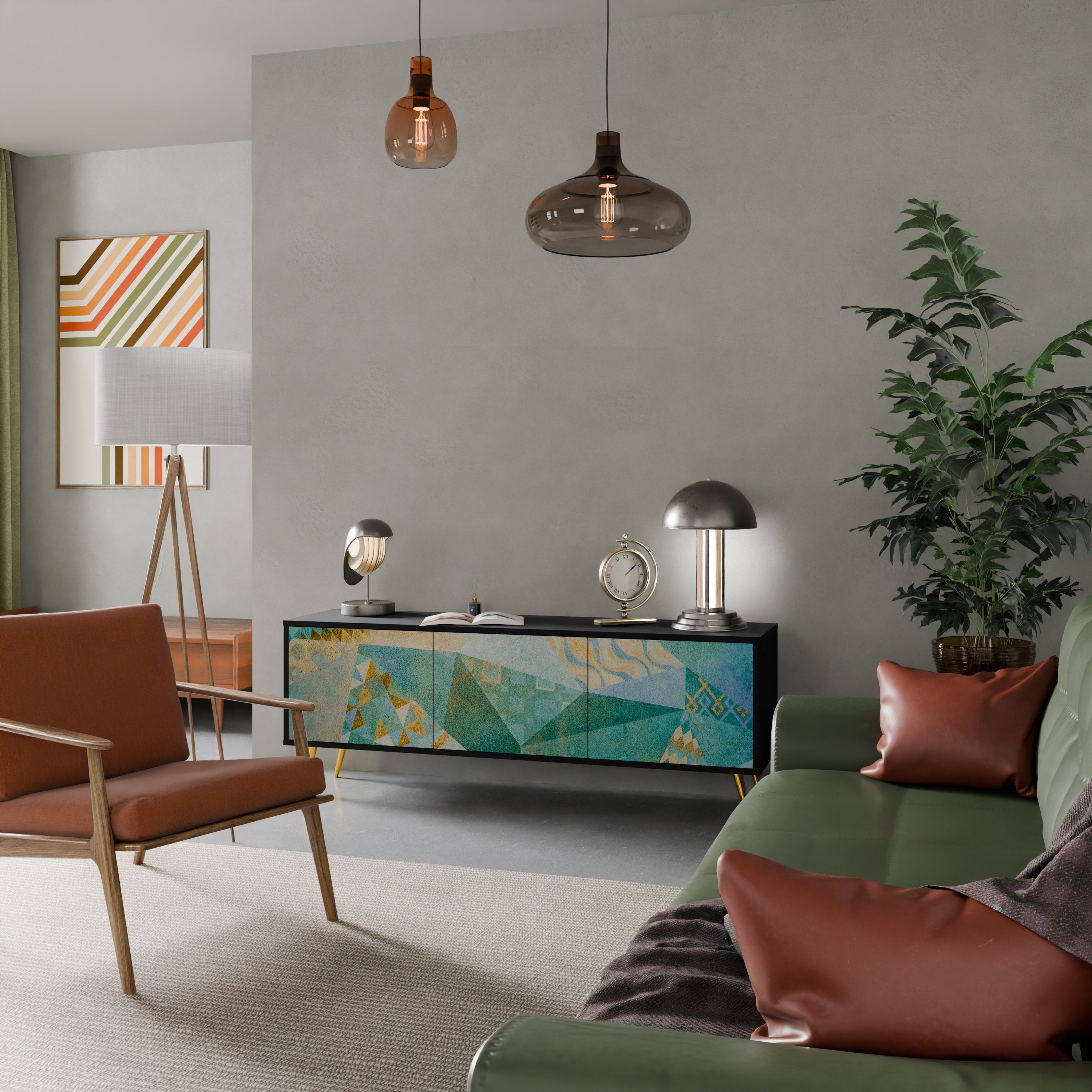 Mueble de TV SPECTRUM SPLENDOR de 3 puertas con acabado negro