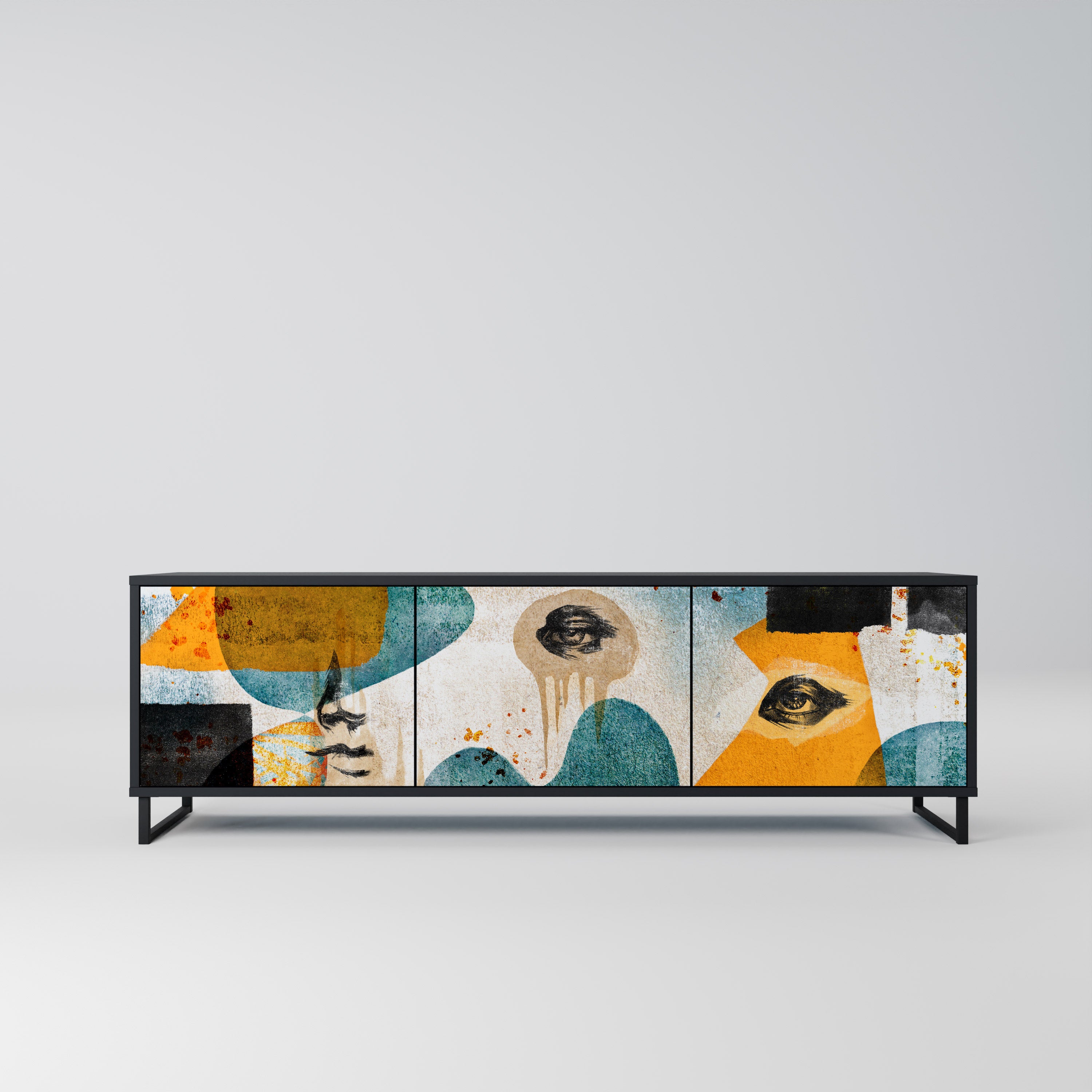 Mueble de TV ABSTRACT FACES de 3 puertas con acabado negro