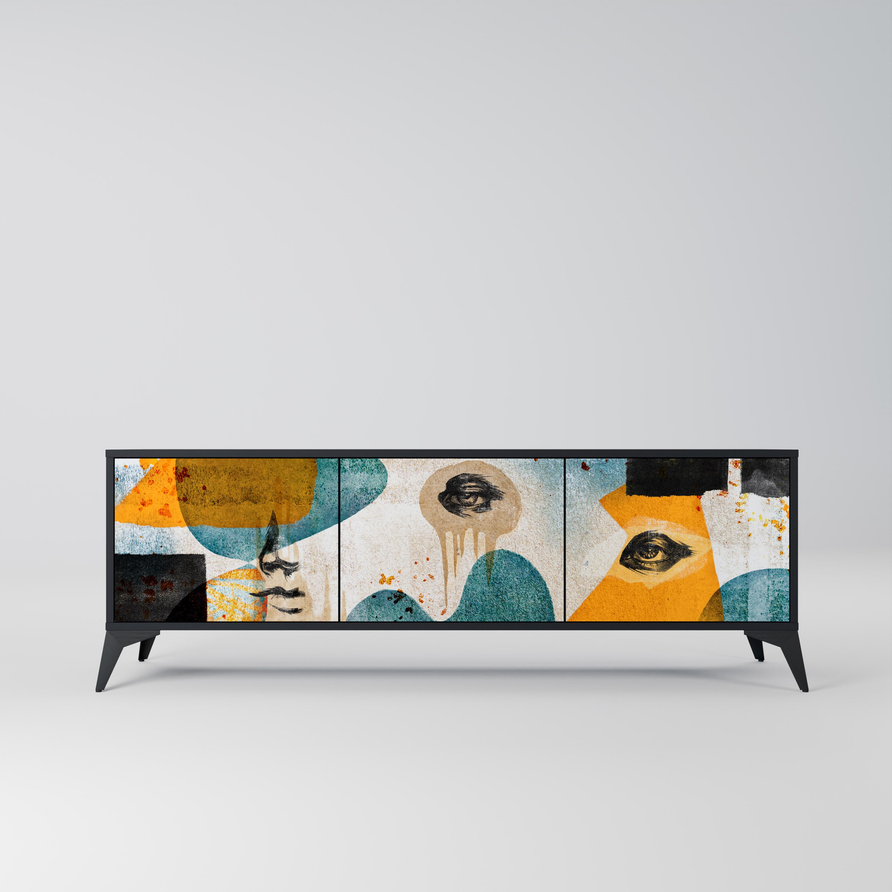 Mueble de TV ABSTRACT FACES de 3 puertas con acabado negro