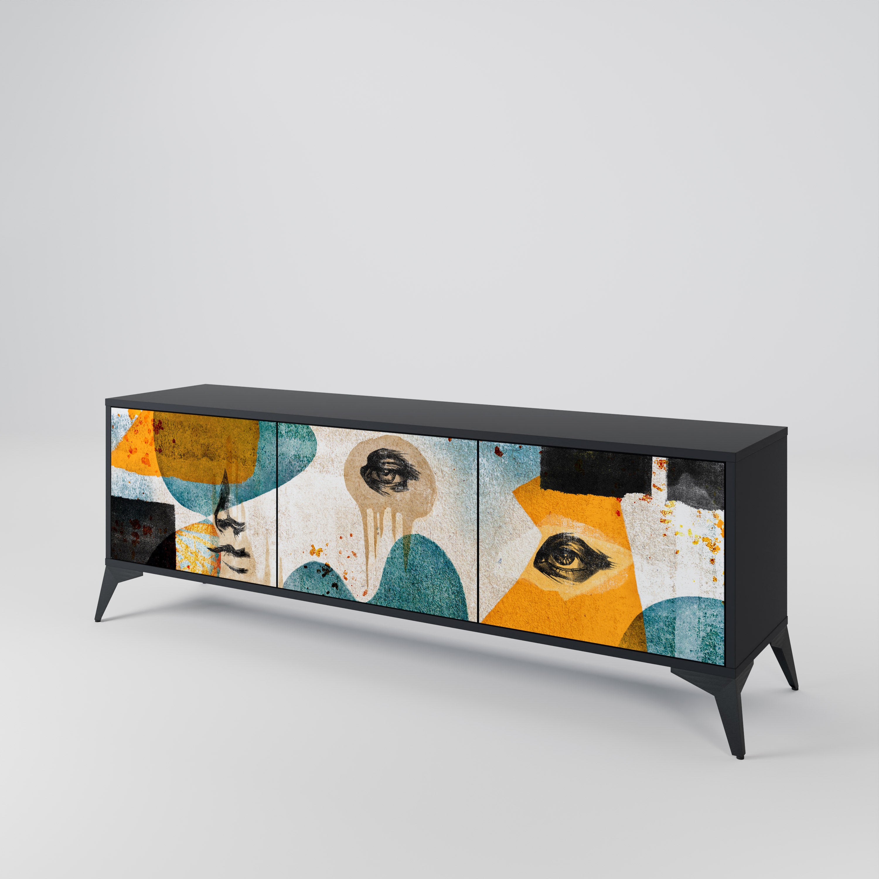 Mueble de TV ABSTRACT FACES de 3 puertas con acabado negro