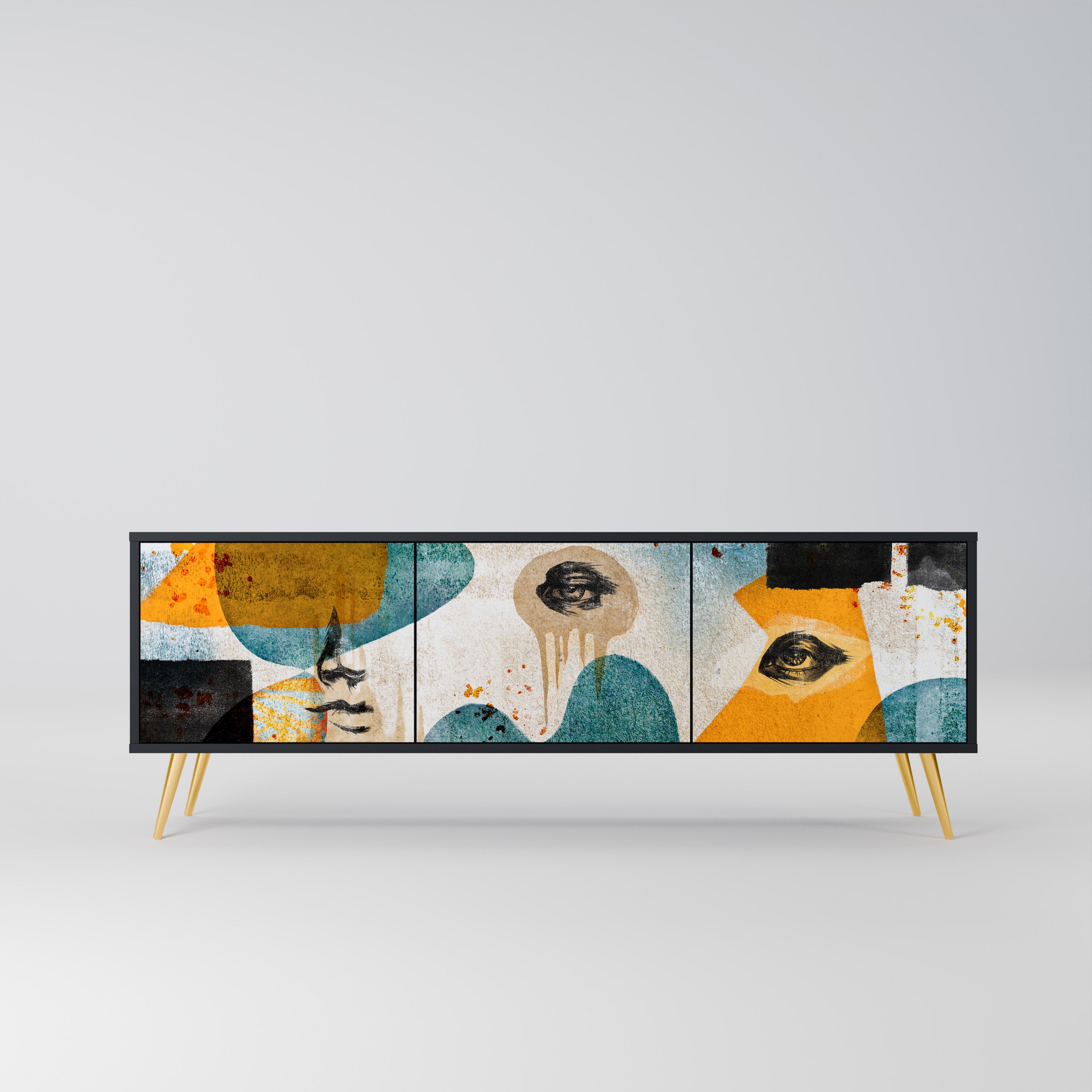 Mueble de TV ABSTRACT FACES de 3 puertas con acabado negro