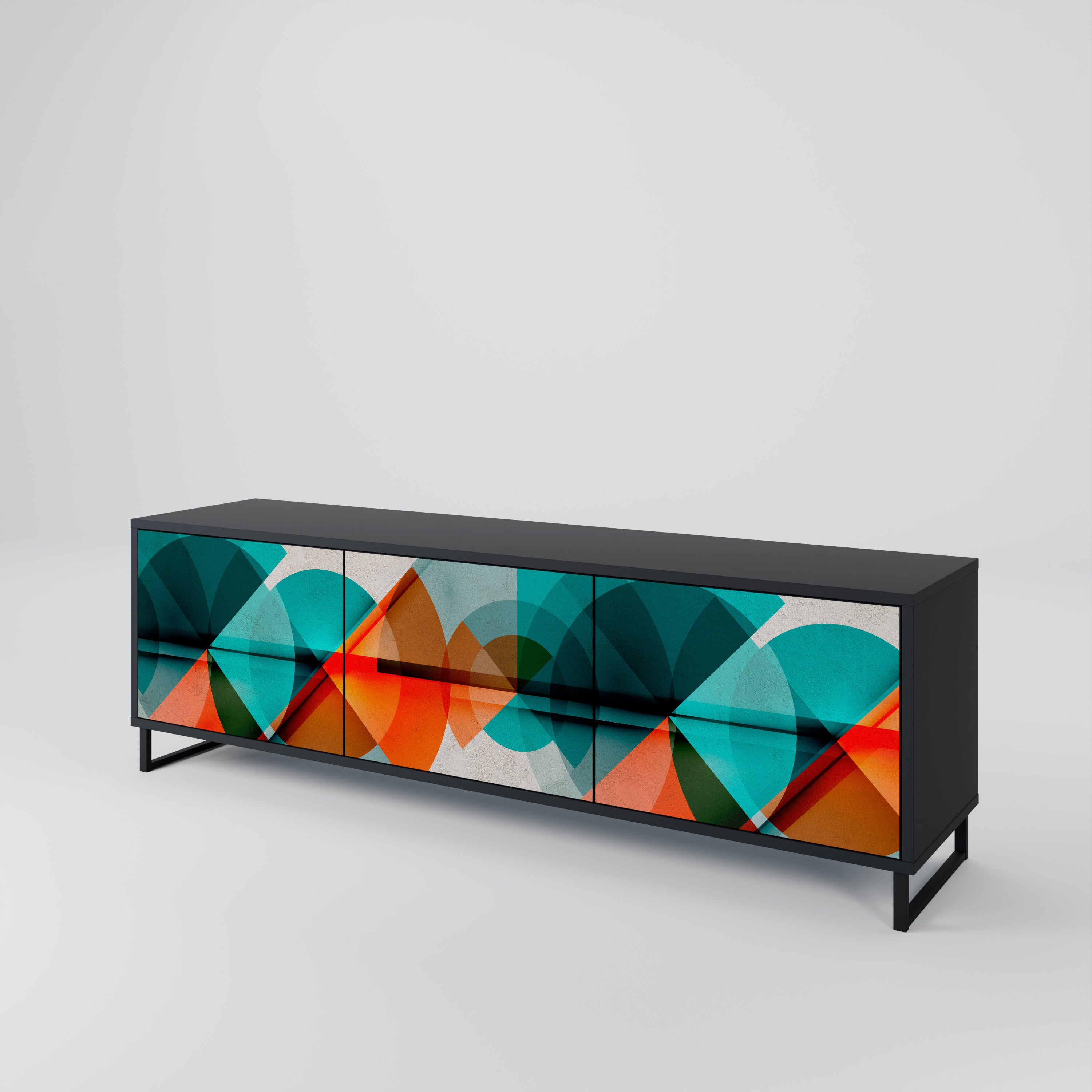Mueble de TV CIRCULAR RHAPSODY de 3 puertas con acabado negro