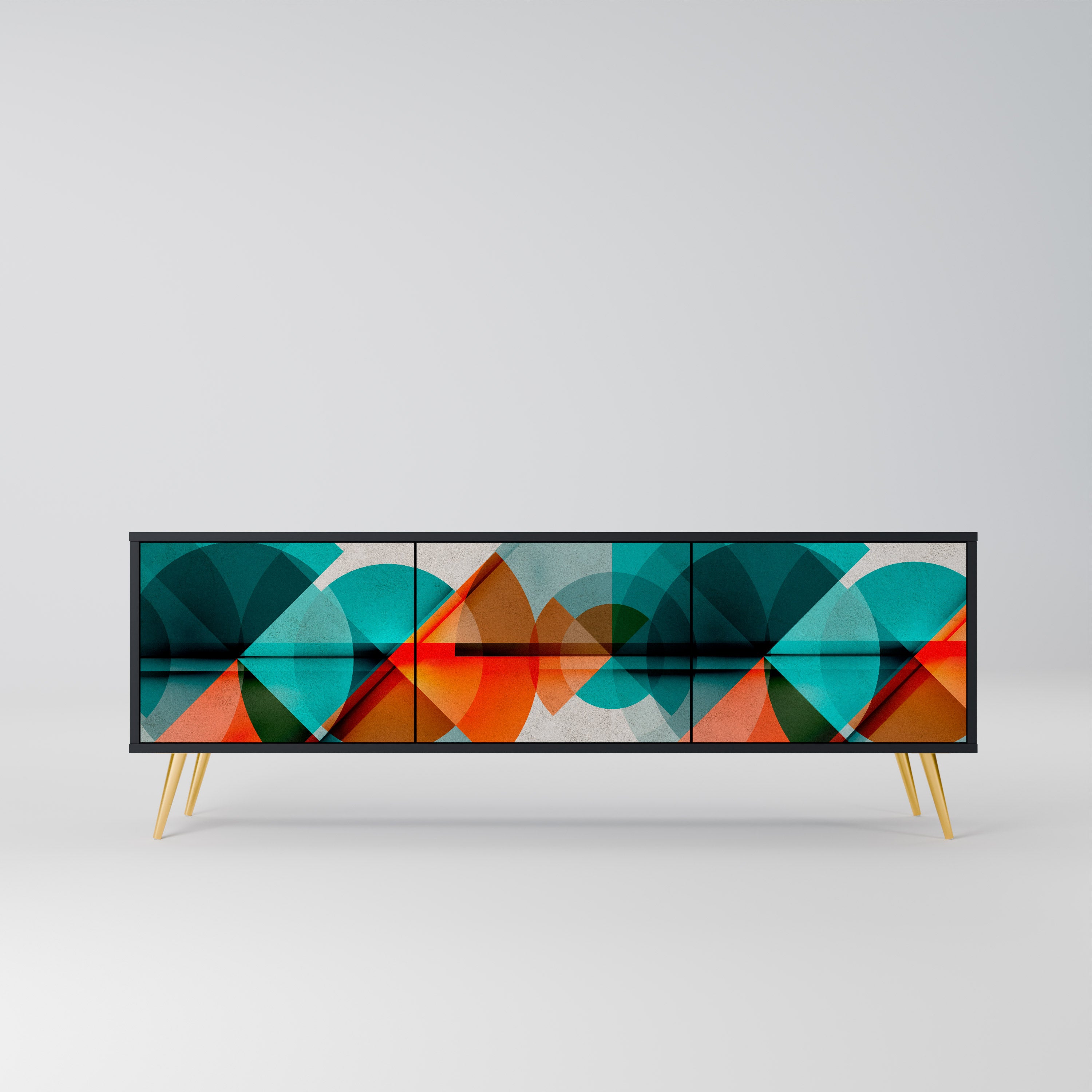 Mueble de TV CIRCULAR RHAPSODY de 3 puertas con acabado negro