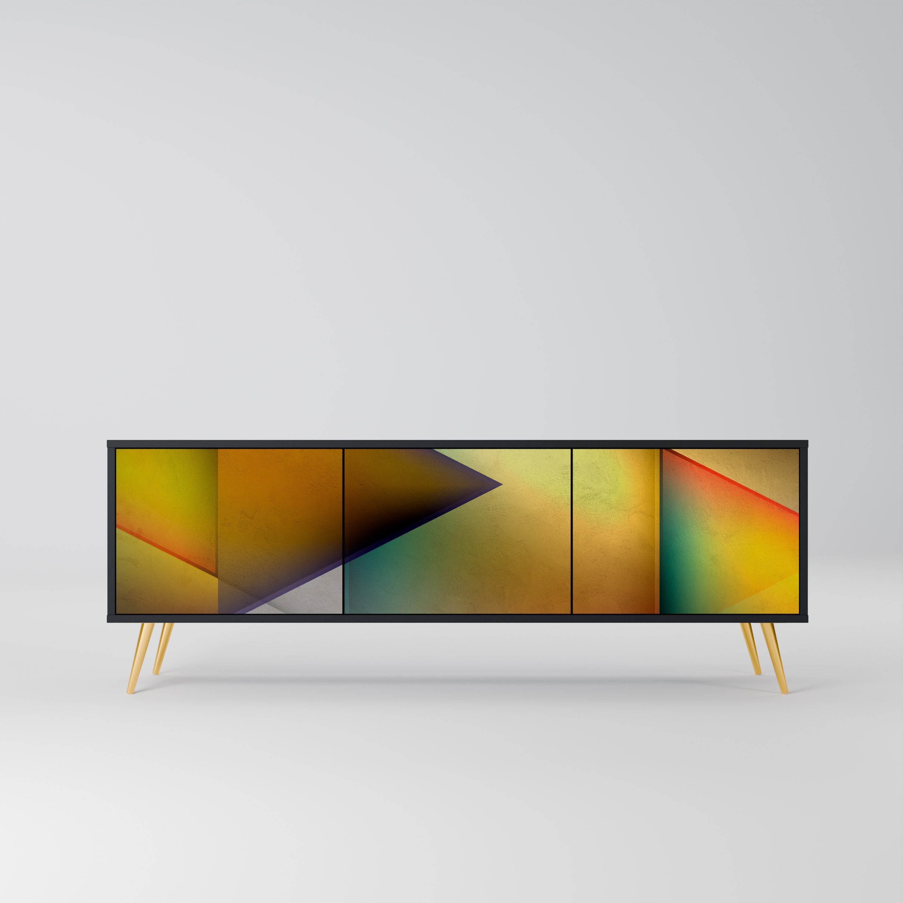 Mueble de TV de 3 puertas con acabado negro y nitidez penetrante