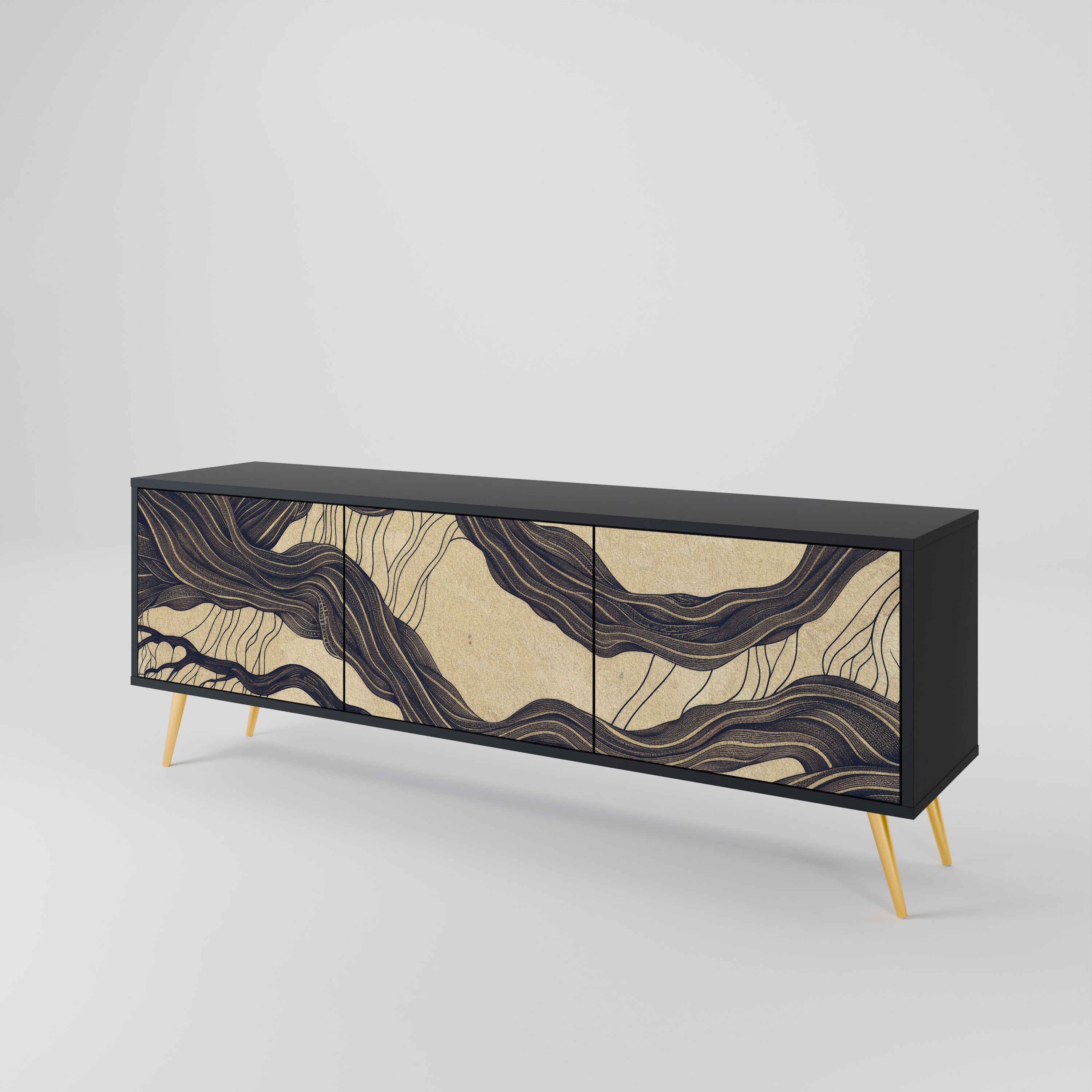 Mueble de TV de 3 puertas UNFIED FRAGMENTS con acabado negro