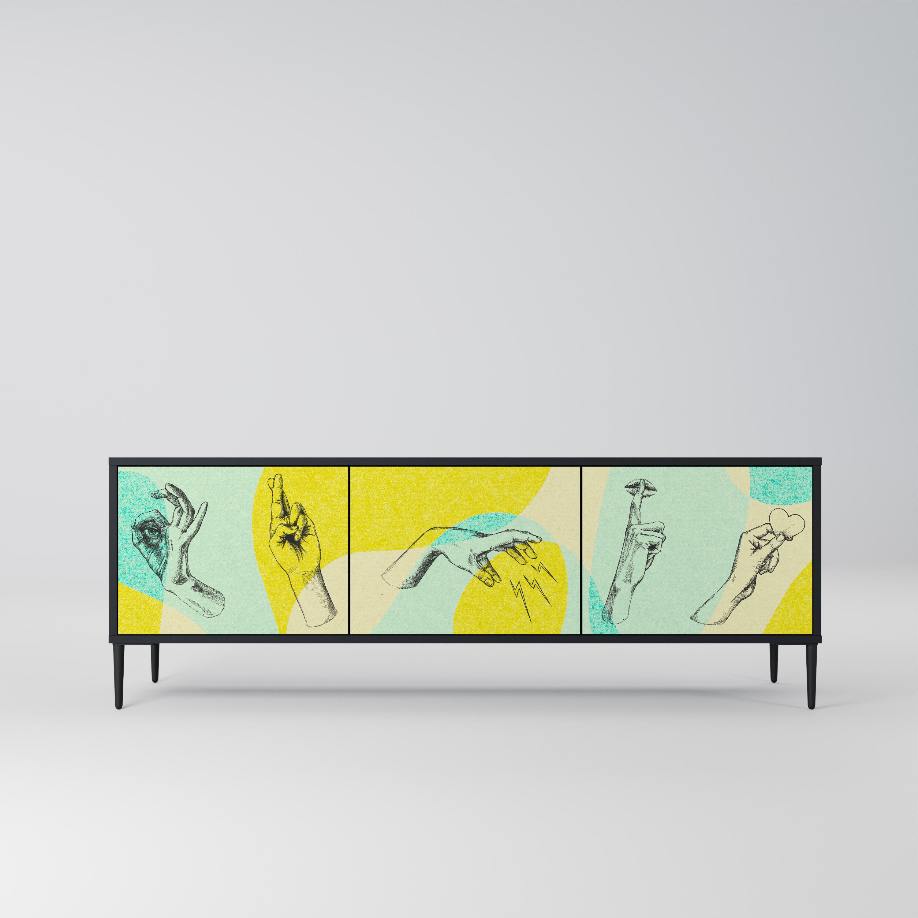 Mueble de TV BODY LANGUAGE de 3 puertas con acabado negro
