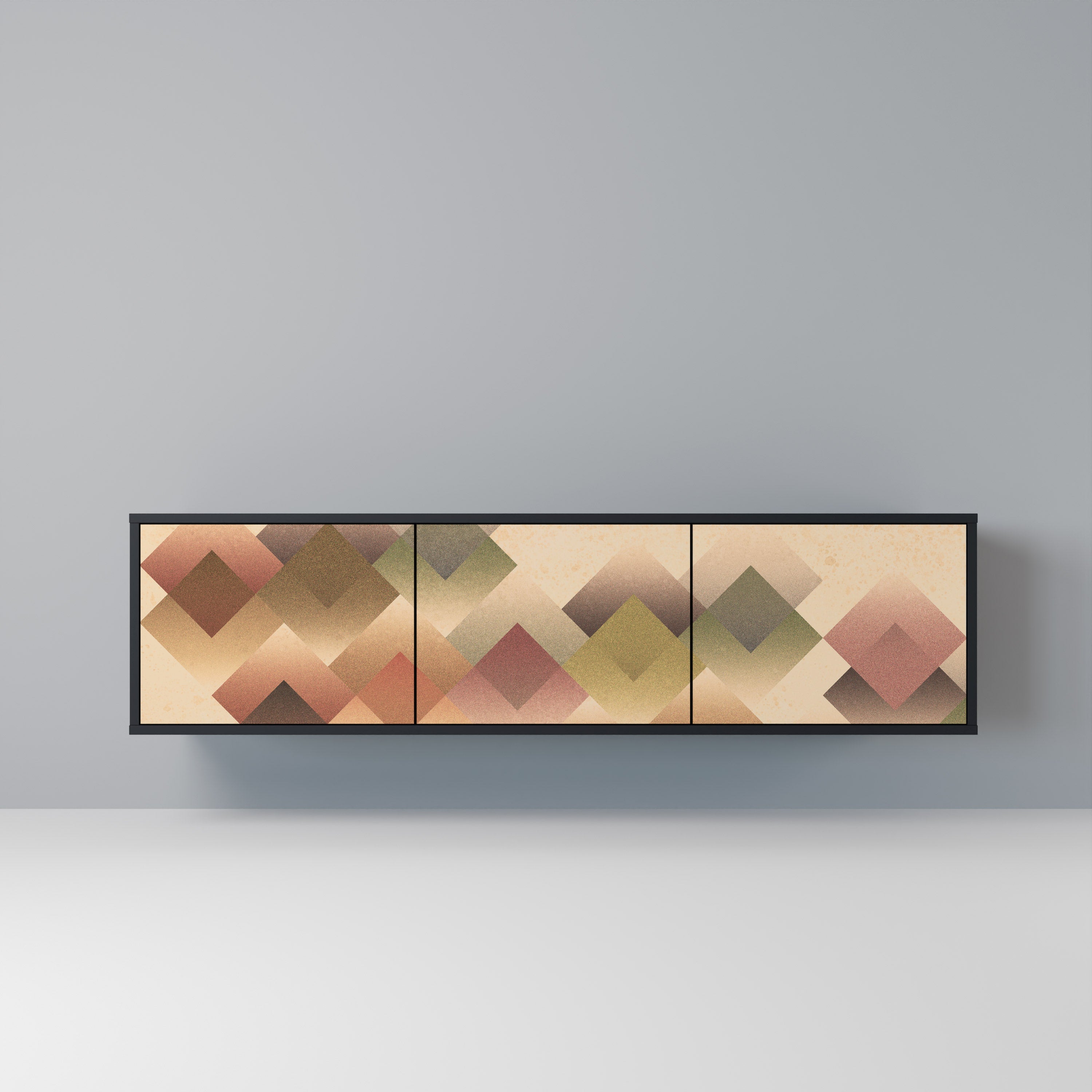 Mueble de TV GEOMETRIC FUSION de 3 puertas con acabado negro