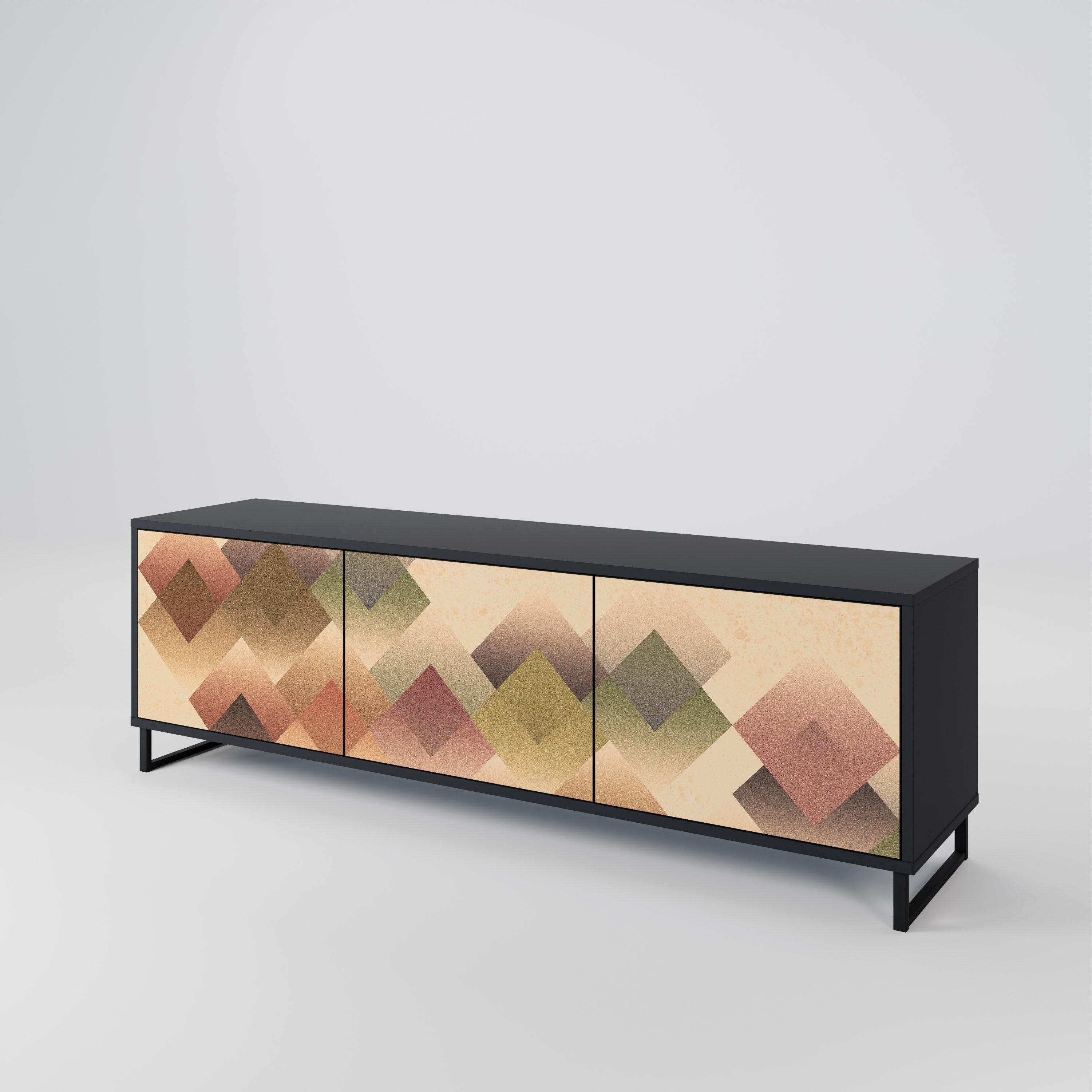 Mueble de TV GEOMETRIC FUSION de 3 puertas con acabado negro