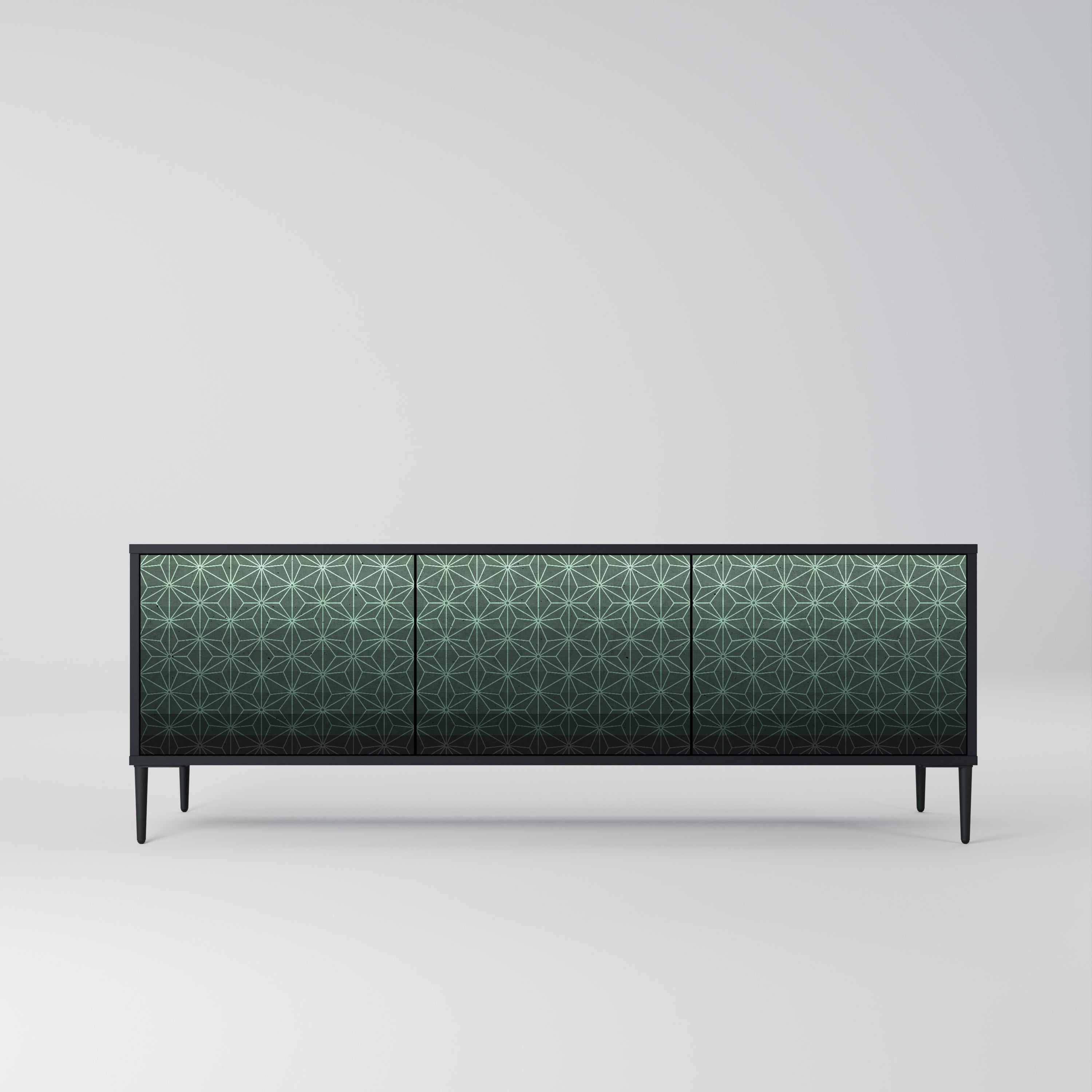Mueble de TV de 3 puertas ORNAMENTAL GLIMMER con acabado negro