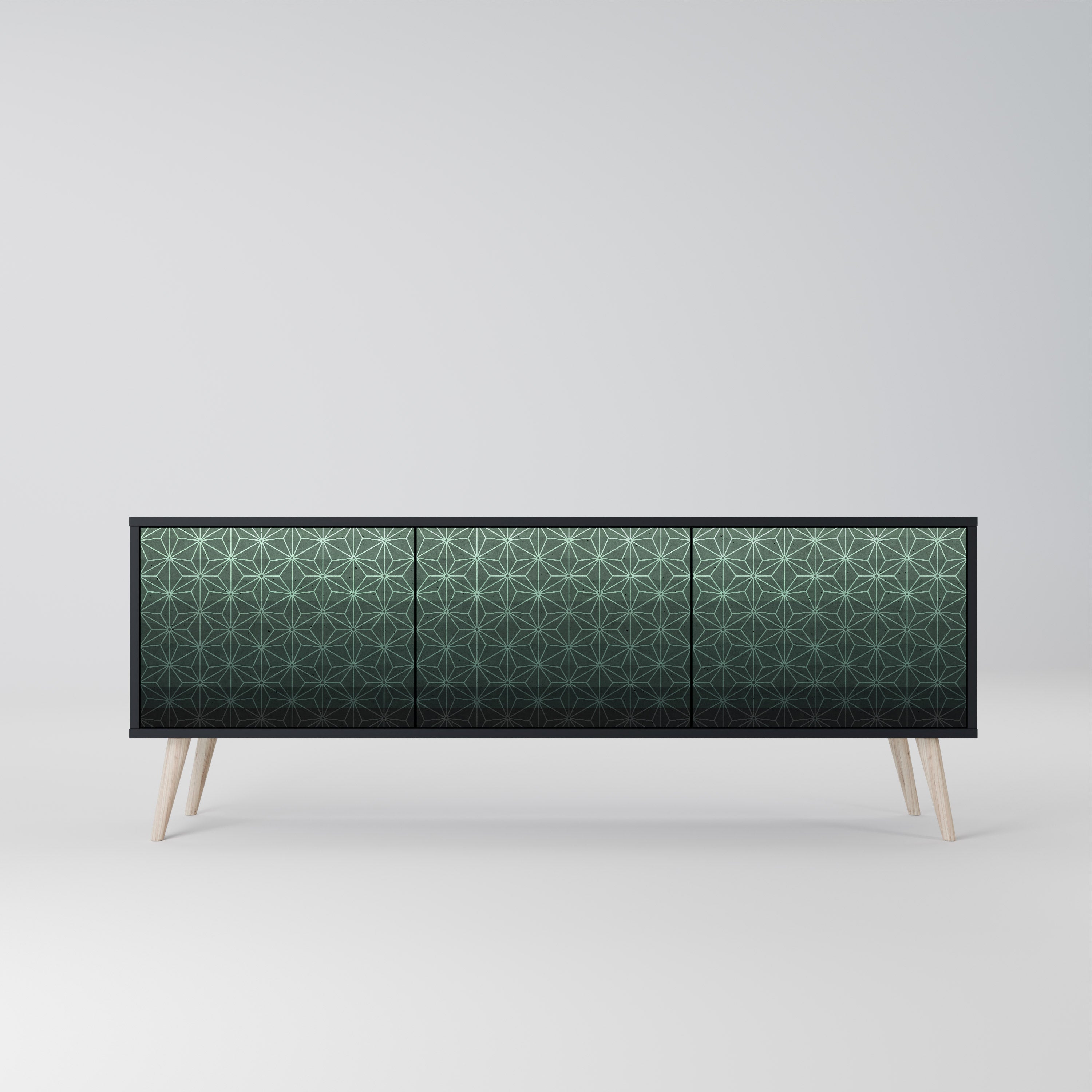 Mueble de TV de 3 puertas ORNAMENTAL GLIMMER con acabado negro
