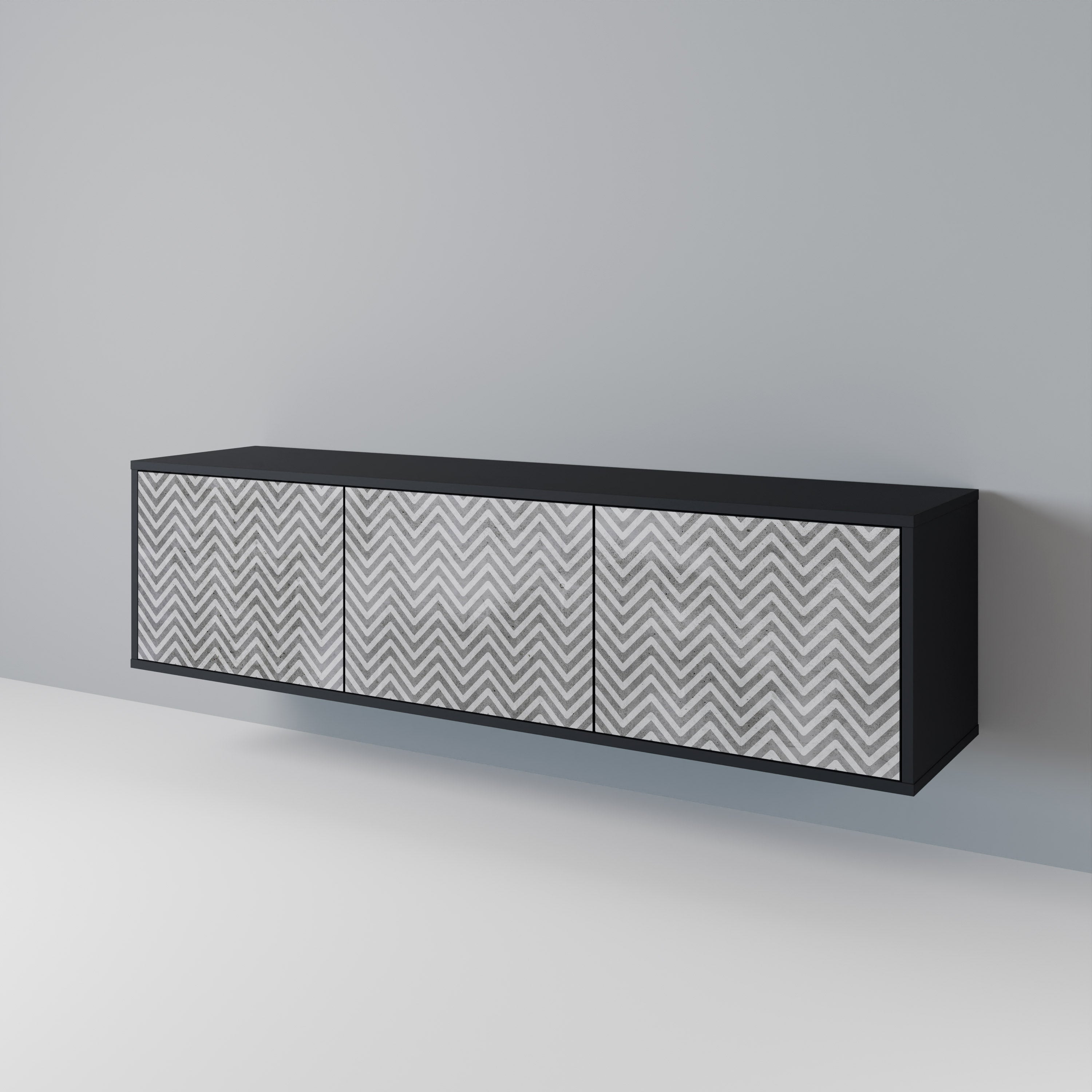 Mueble de TV CONCRETE ZIG ZAG de 3 puertas con acabado negro