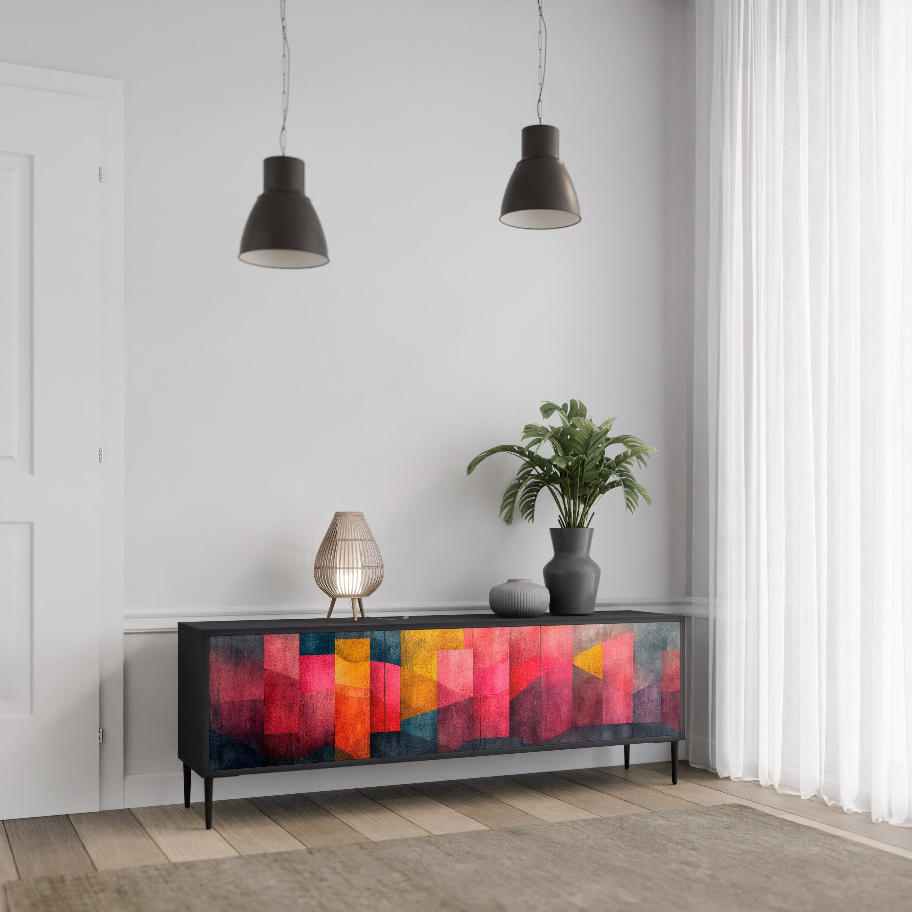 Mueble para TV de 3 puertas COLORFUL SOUNDS con acabado negro
