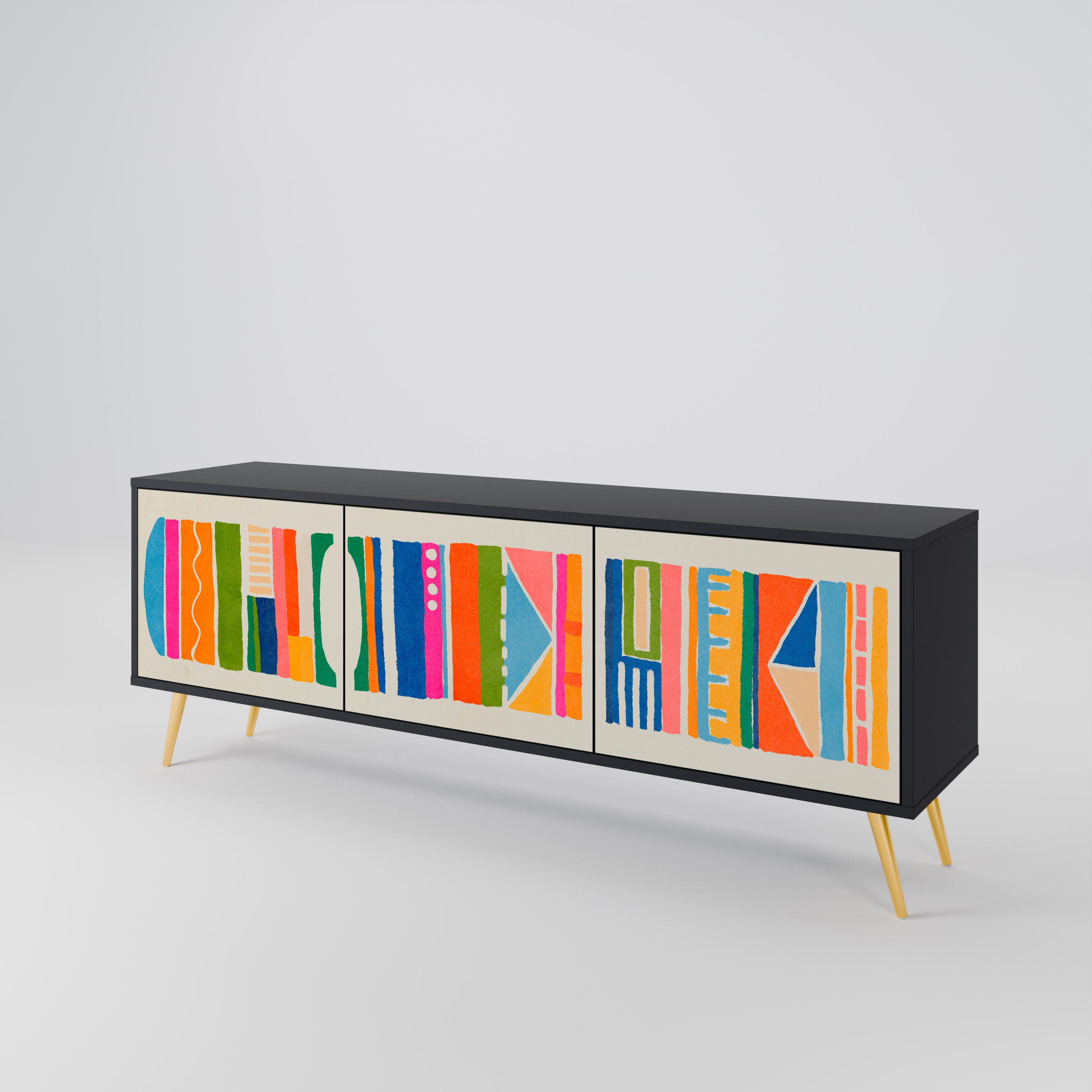 Mueble de TV de 3 puertas GEOMETRIC SHINE en acabado negro