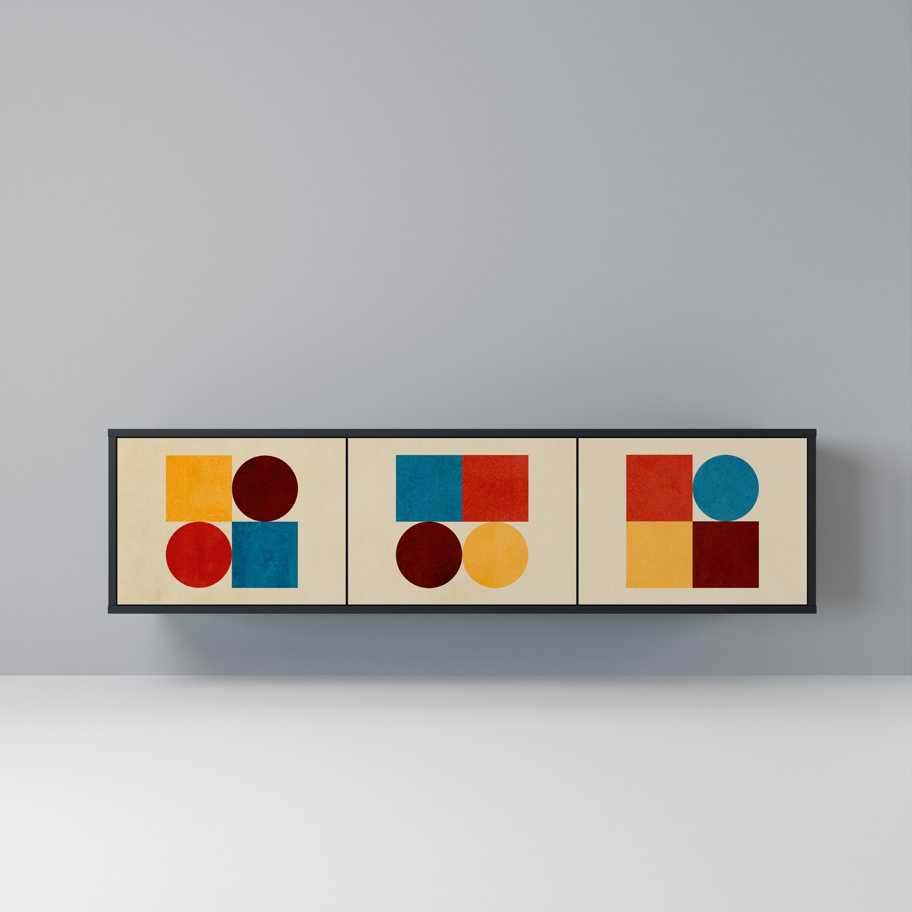 Mueble de TV de 3 puertas GEOMETRIC PUZZLE en acabado negro