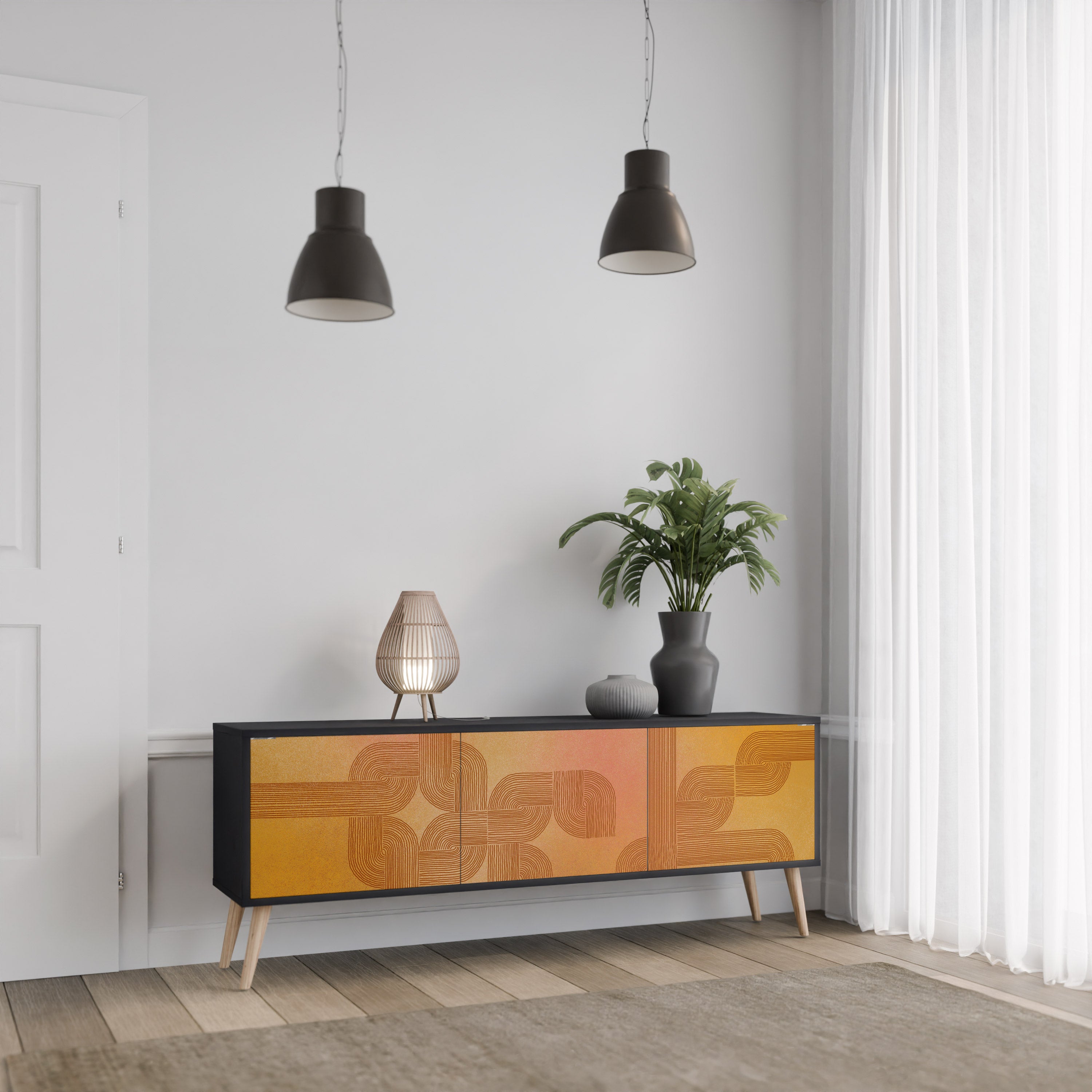 FORTALECIENDO LA RELACIÓN Mueble de TV de 3 puertas en acabado negro