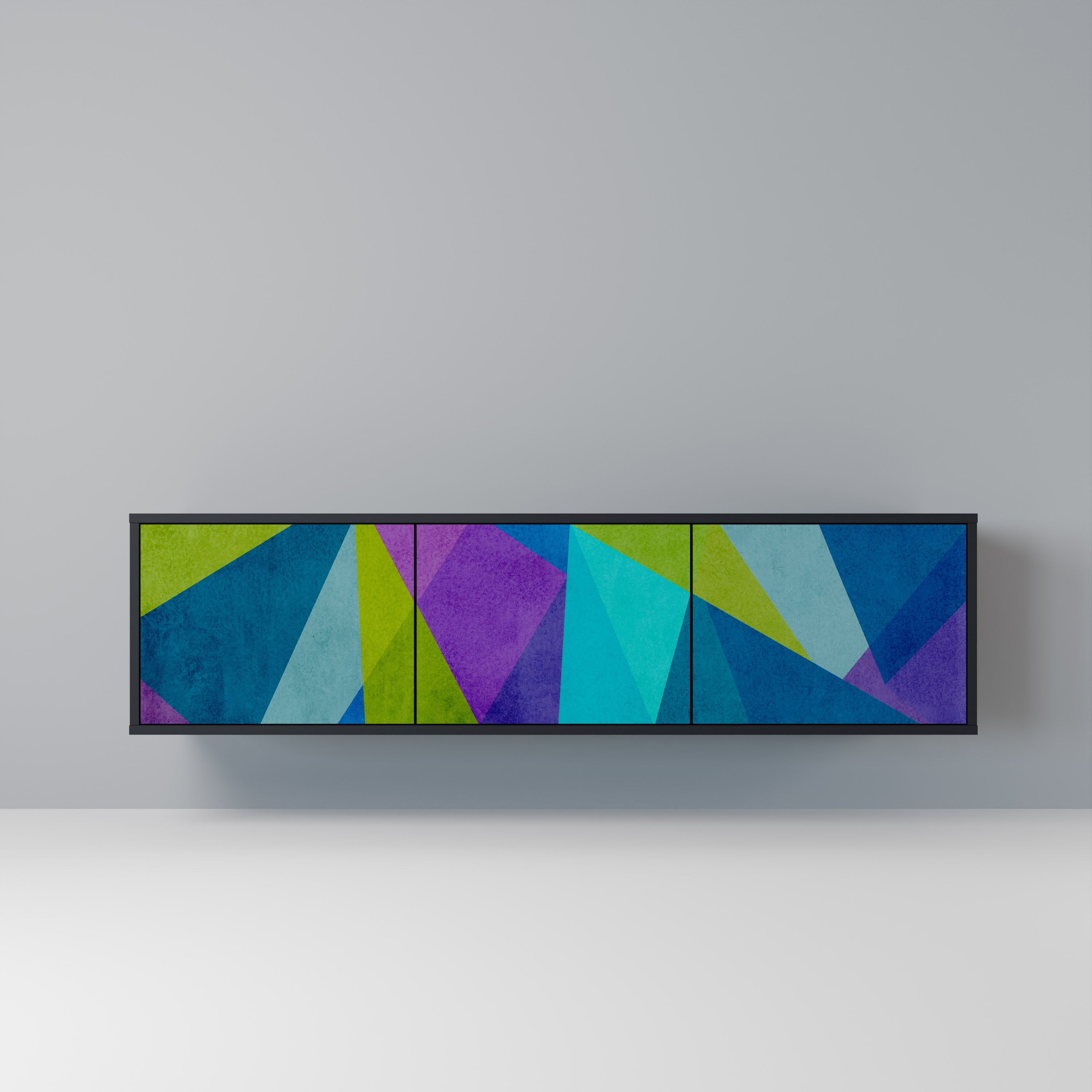 Mueble de TV COLD SHOWCASE de 3 puertas con acabado negro