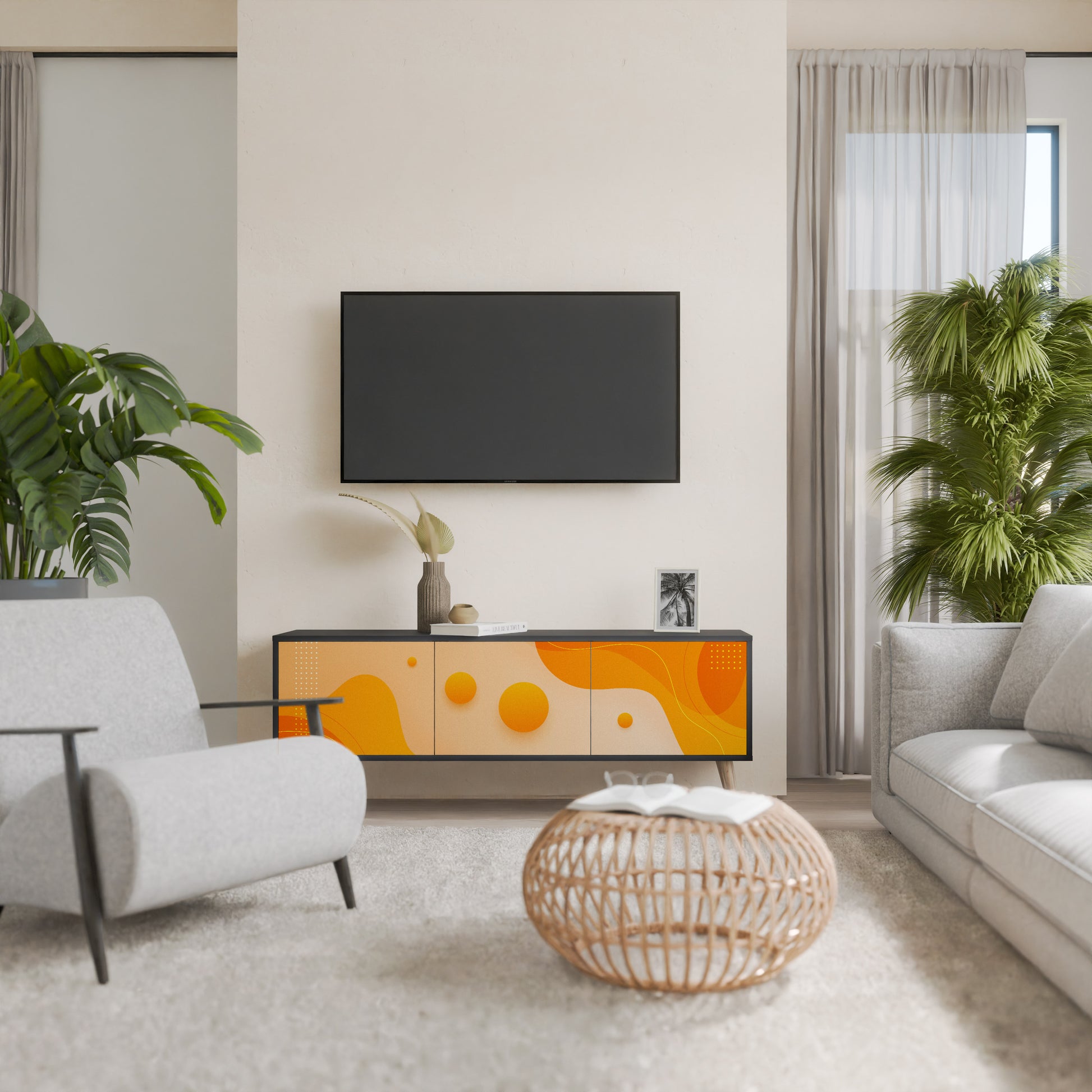 Mueble de TV de 3 puertas ORANGE ARRANGEMENT en acabado negro