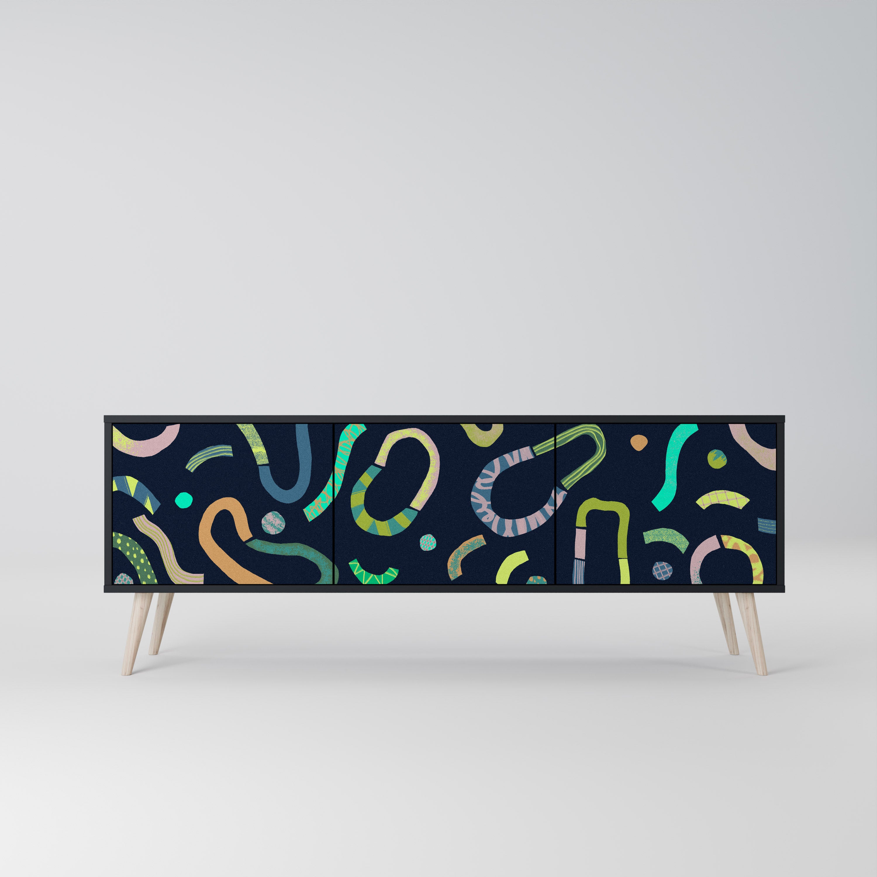 Mueble de TV de 3 puertas CONTRAST DANCE con acabado negro