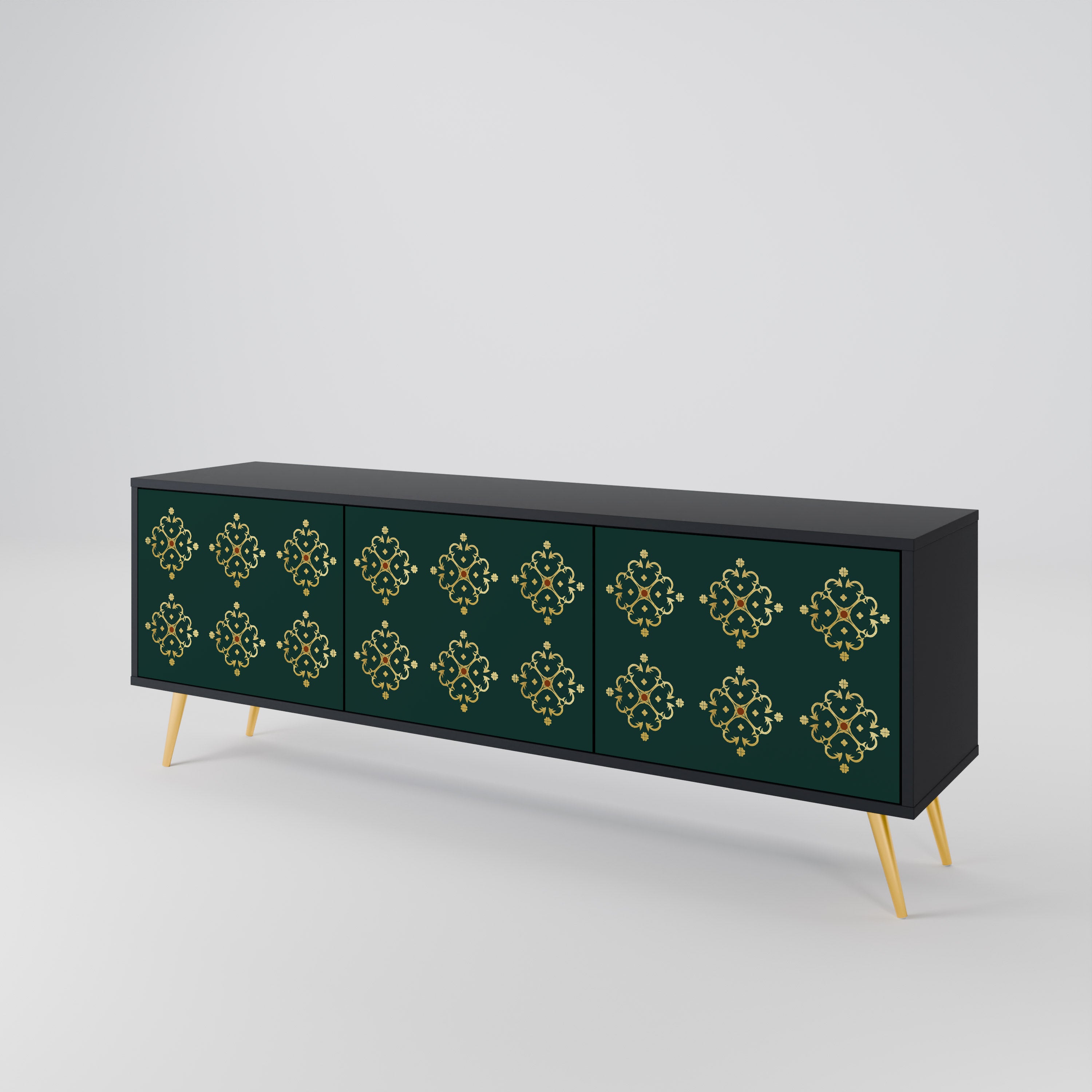 Mueble de TV de 3 puertas ROYAL MEDALLION con acabado negro