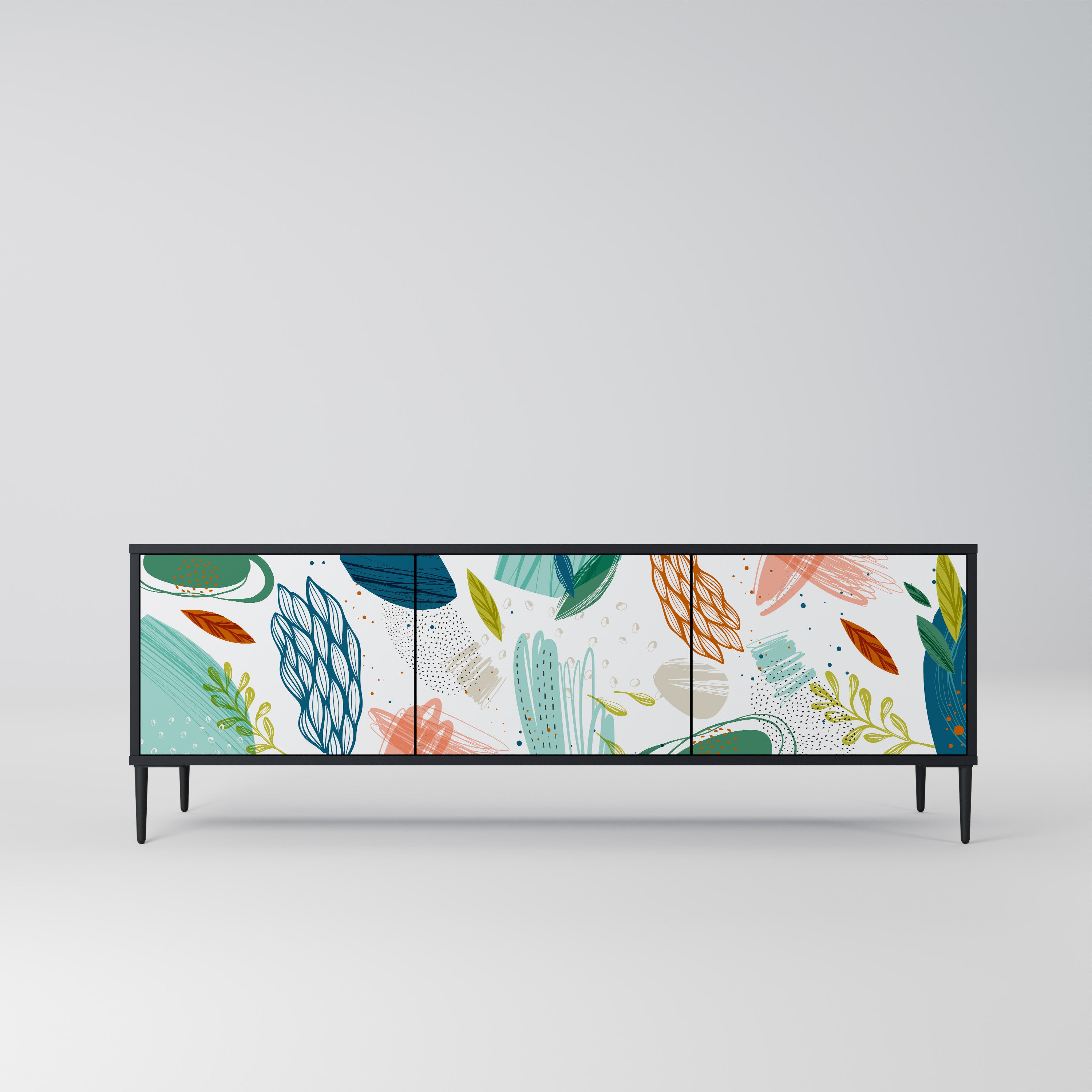 Mueble de TV de 3 puertas BOTANICAL HURRICANE con acabado negro