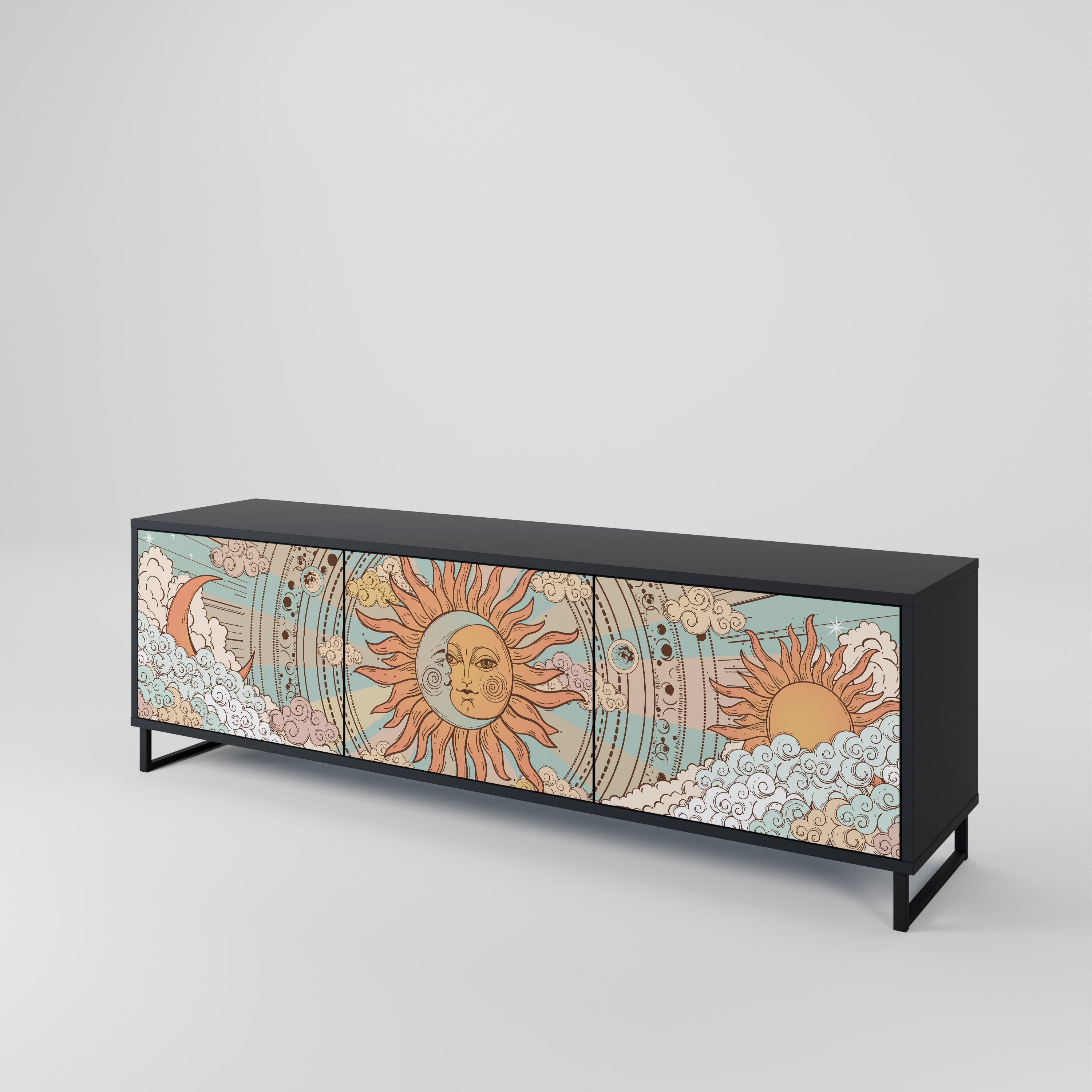 Mueble de TV de 3 puertas MYSTICAL STRUCTURE en acabado negro