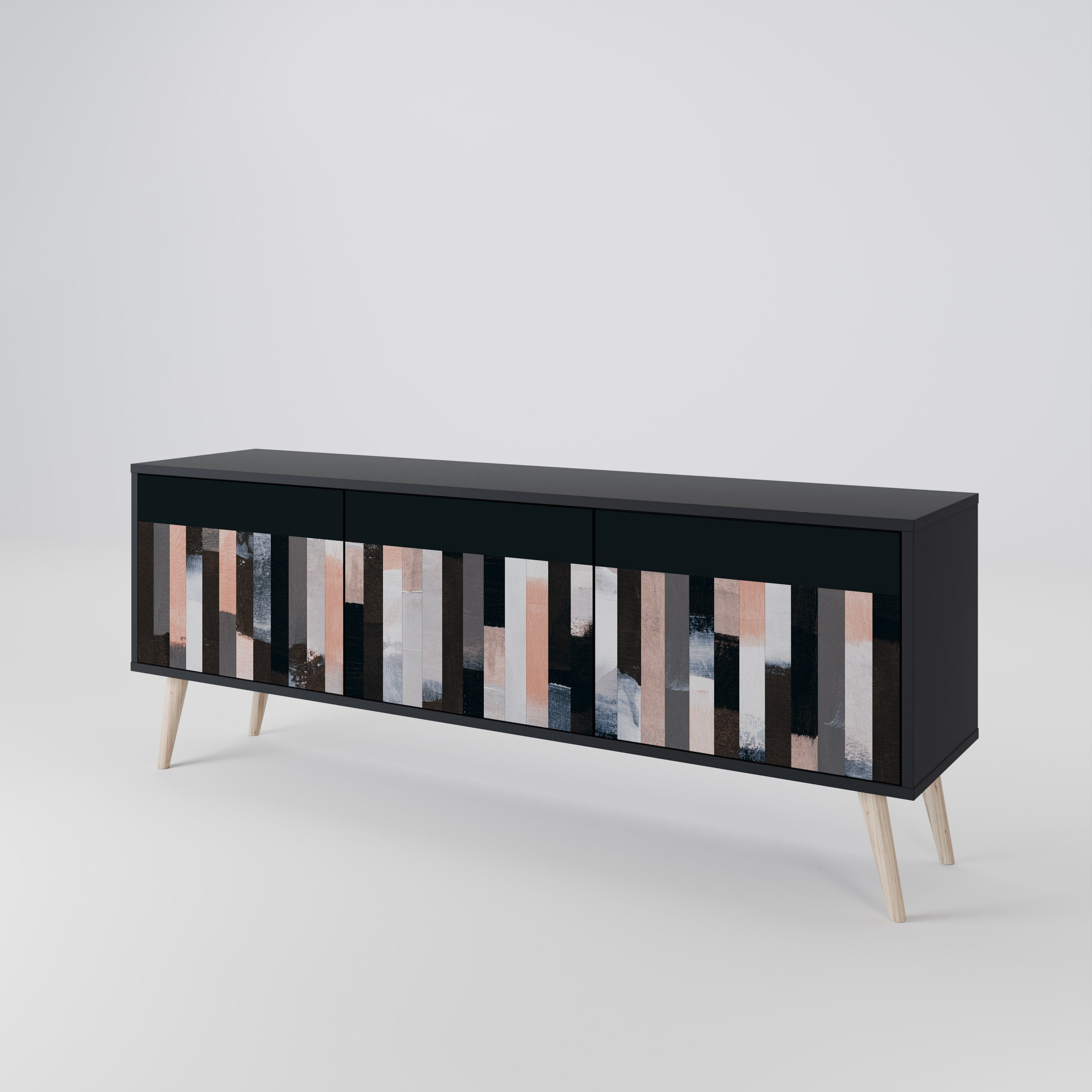 COLLAGE DE RECTÁNGULOS Mueble de TV de 3 puertas en acabado negro
