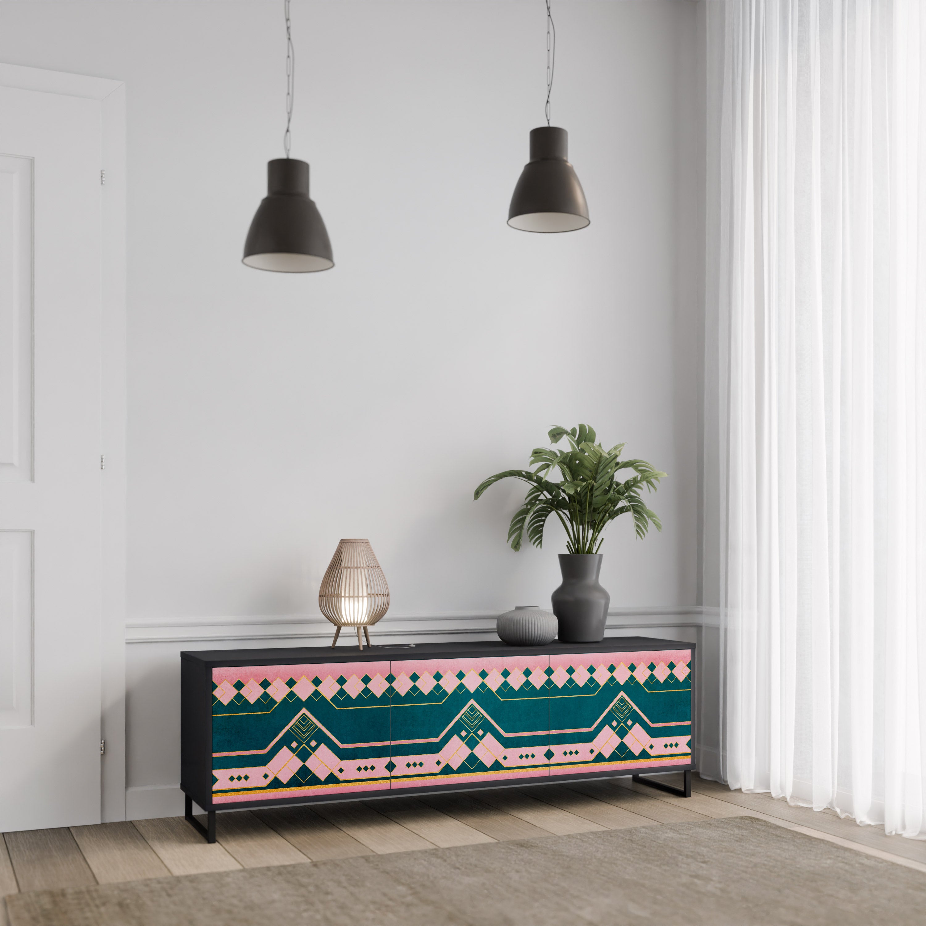 Mueble de TV de 3 puertas ROYAL COMPOSITION en acabado negro