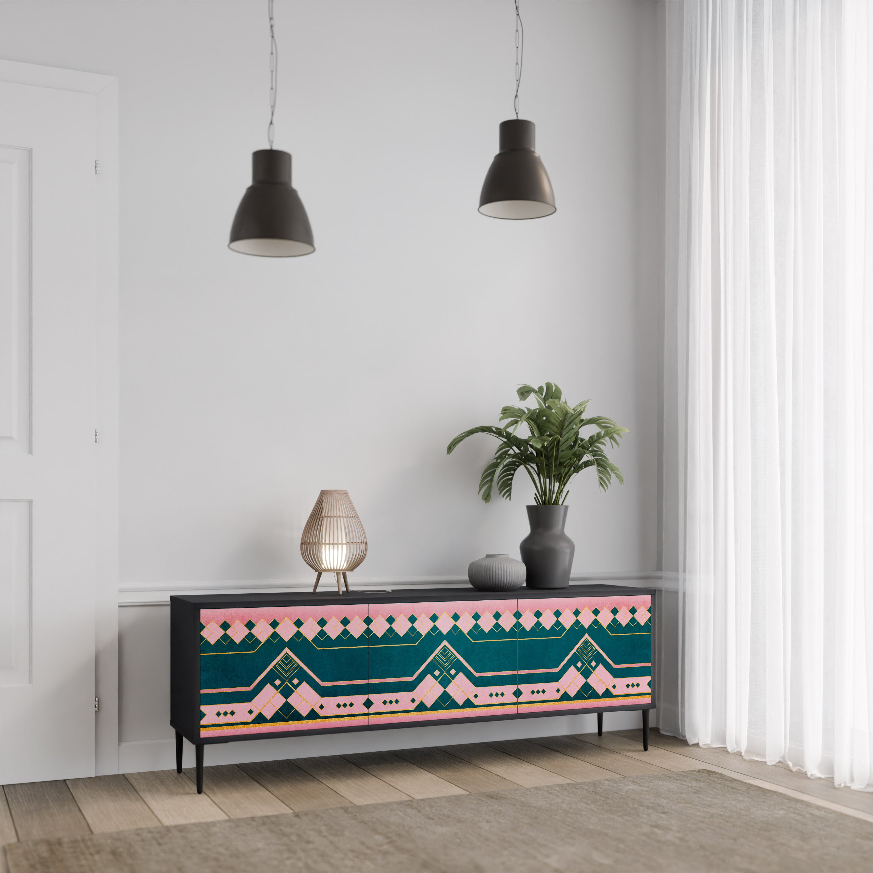 Mueble de TV de 3 puertas ROYAL COMPOSITION en acabado negro