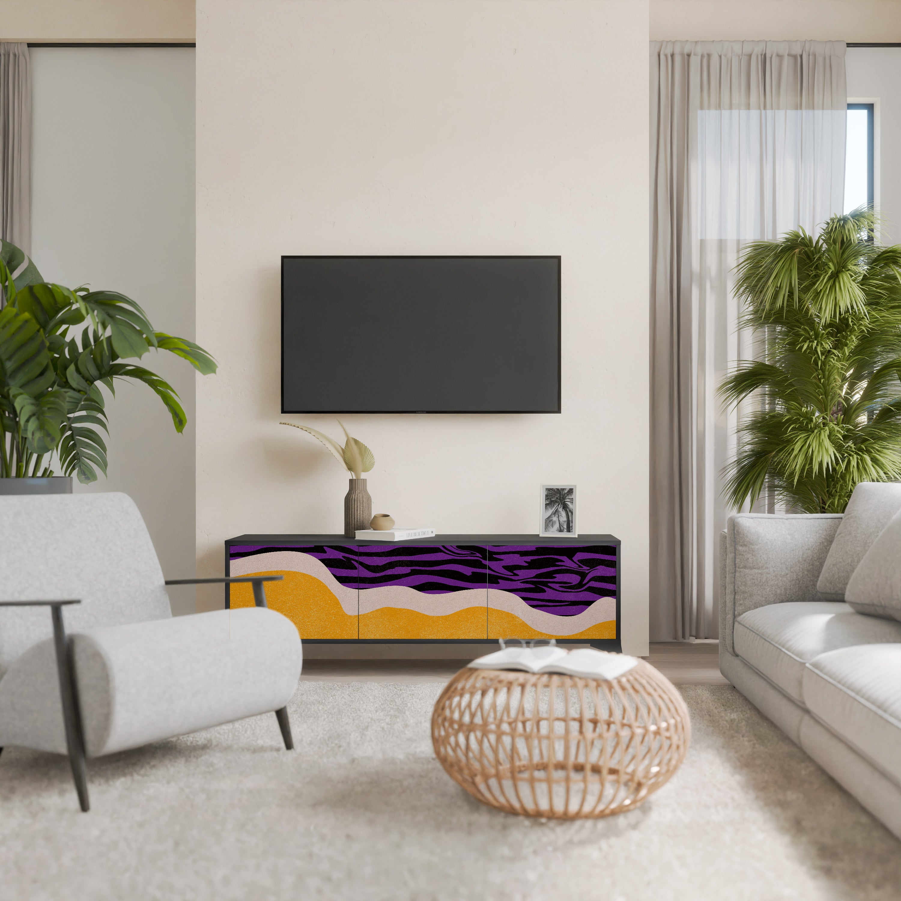 Mueble de TV INDEPENDENT BORDER de 3 puertas con acabado negro