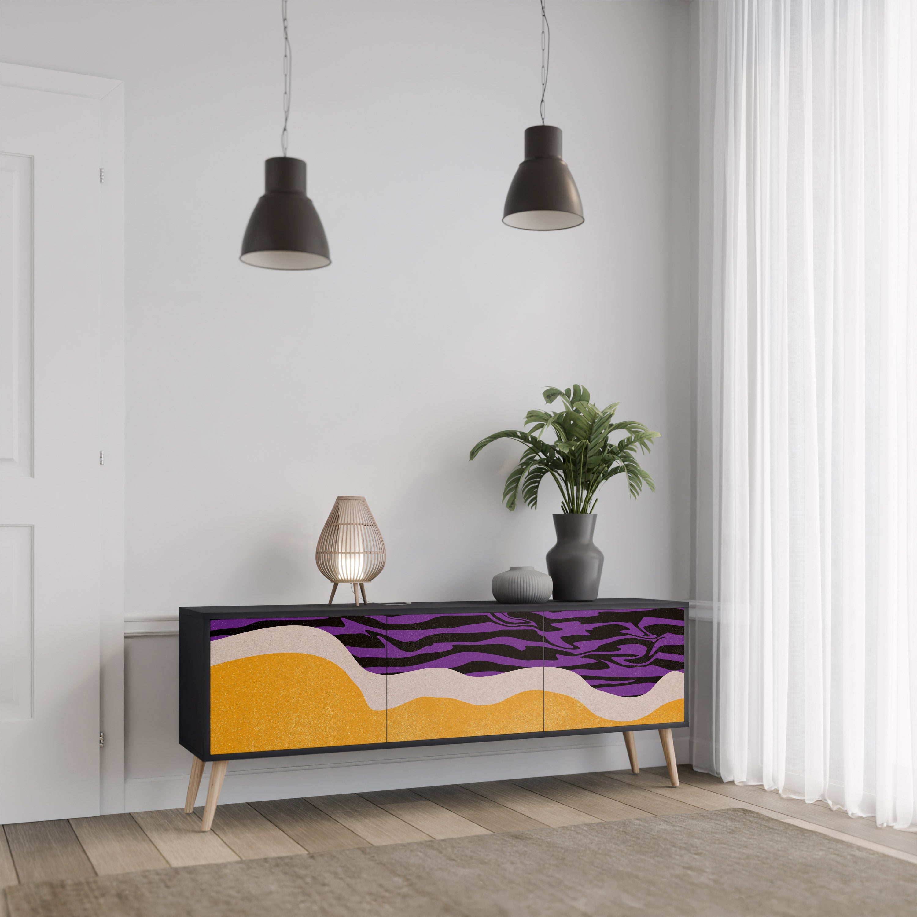 Mueble de TV INDEPENDENT BORDER de 3 puertas con acabado negro