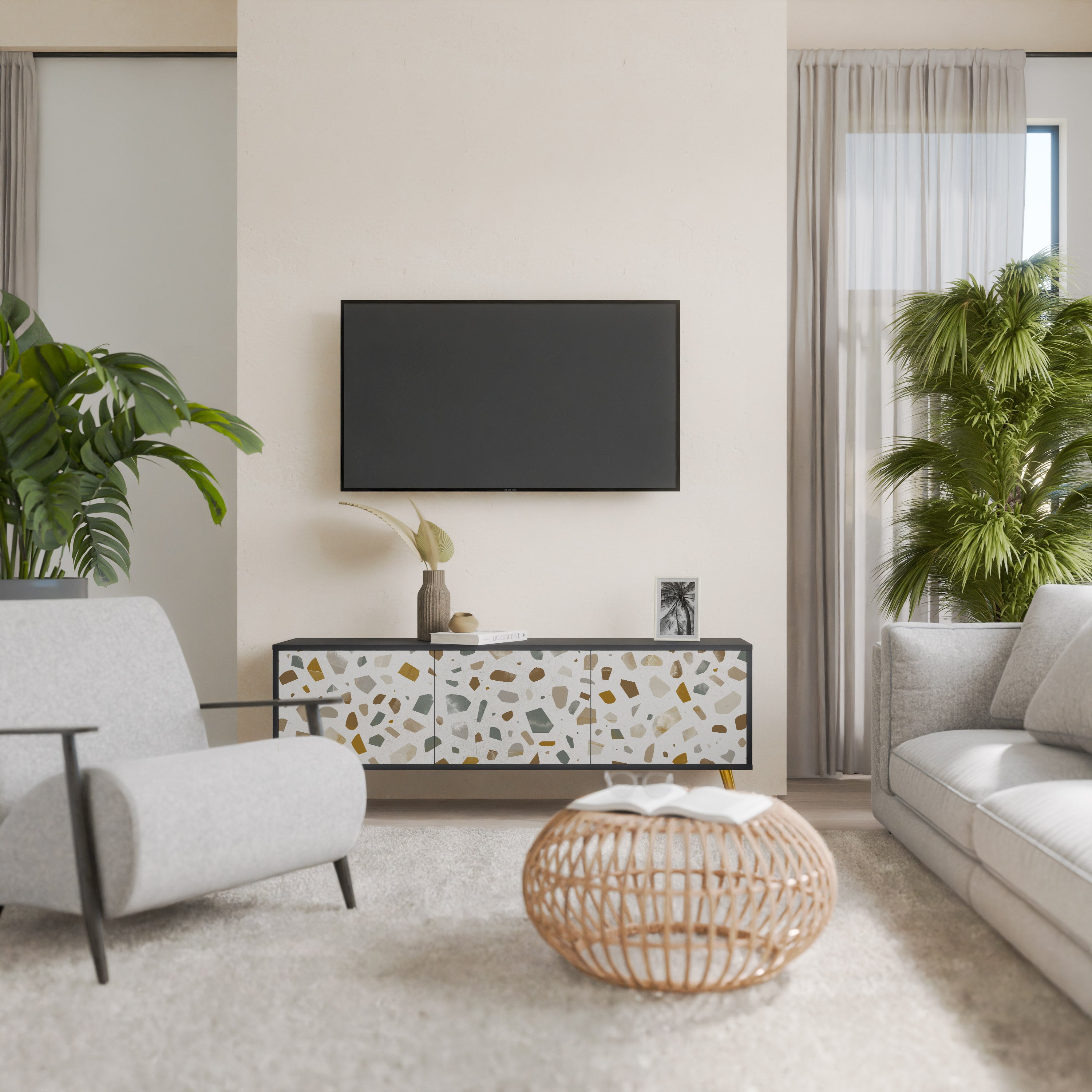 PIECES OF TOMORROW Mueble de TV de 3 puertas en acabado negro