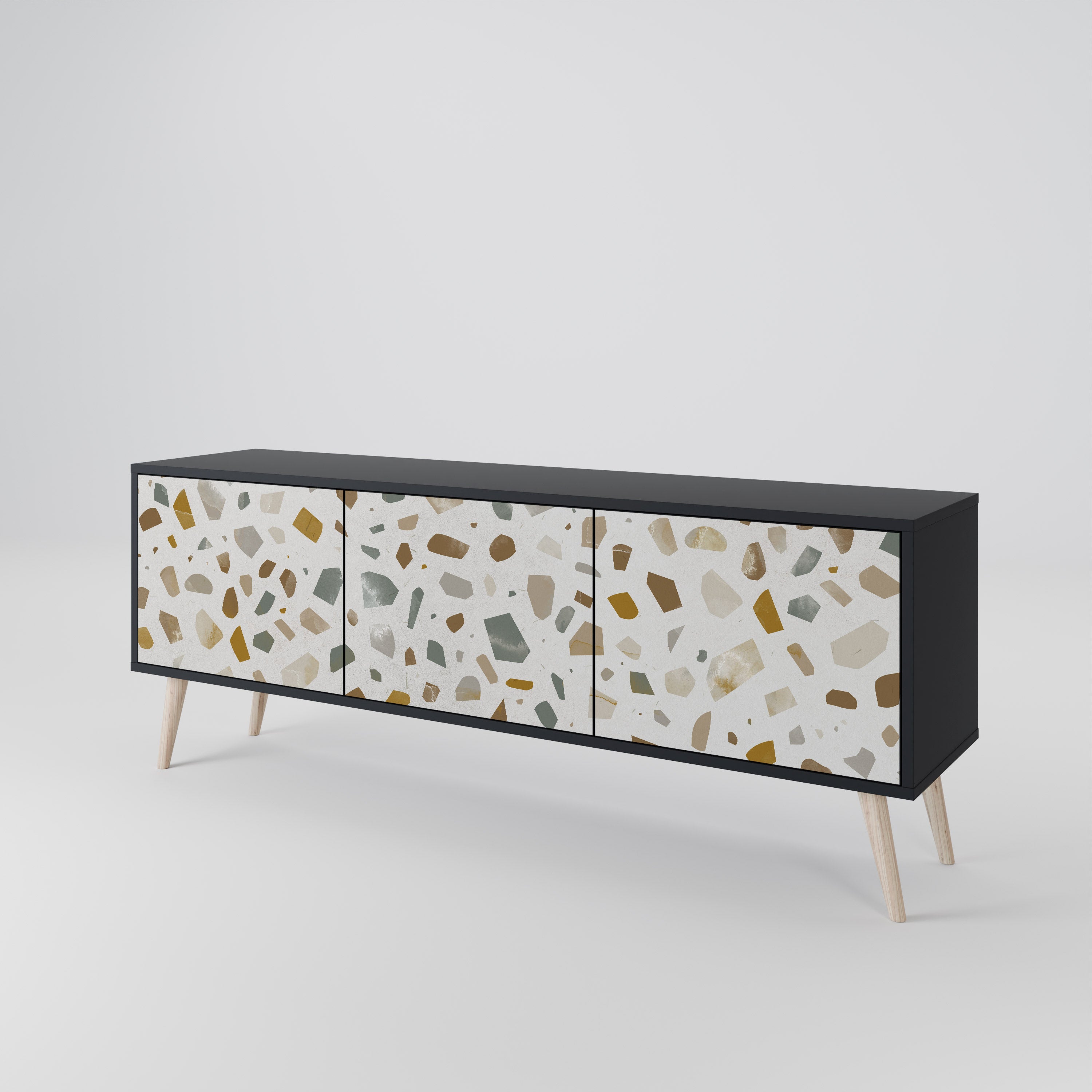 PIECES OF TOMORROW Mueble de TV de 3 puertas en acabado negro