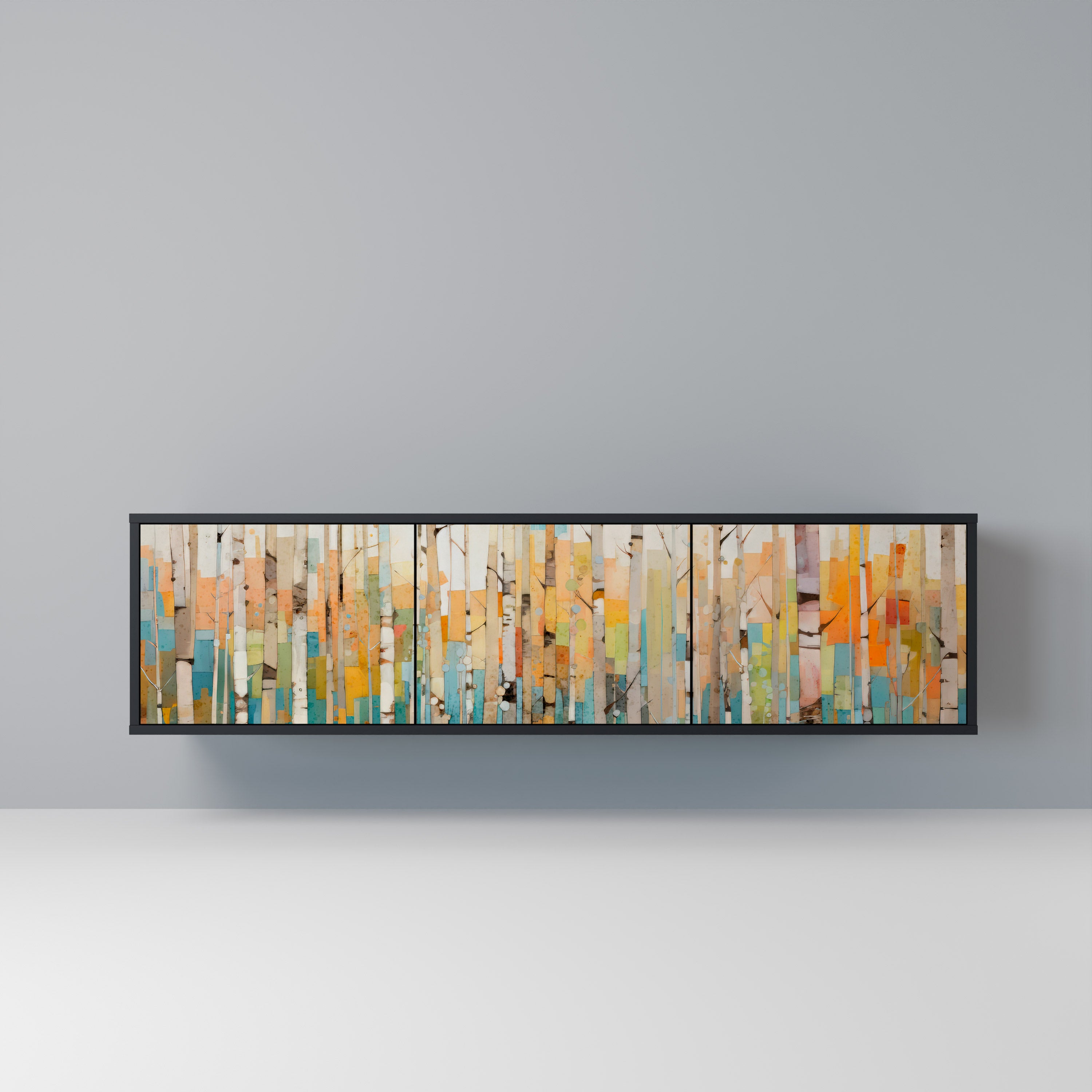 Mueble de TV de 3 puertas BIRCH KALEIDOSCOPE con acabado negro