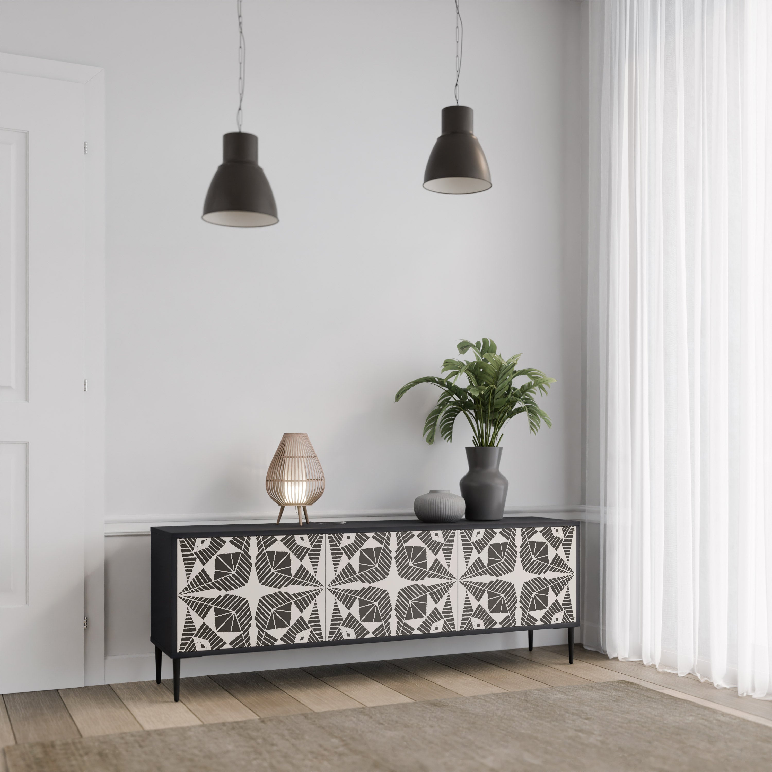 Mueble de TV MONOCROMÁTICO NEXUS de 3 puertas con acabado negro