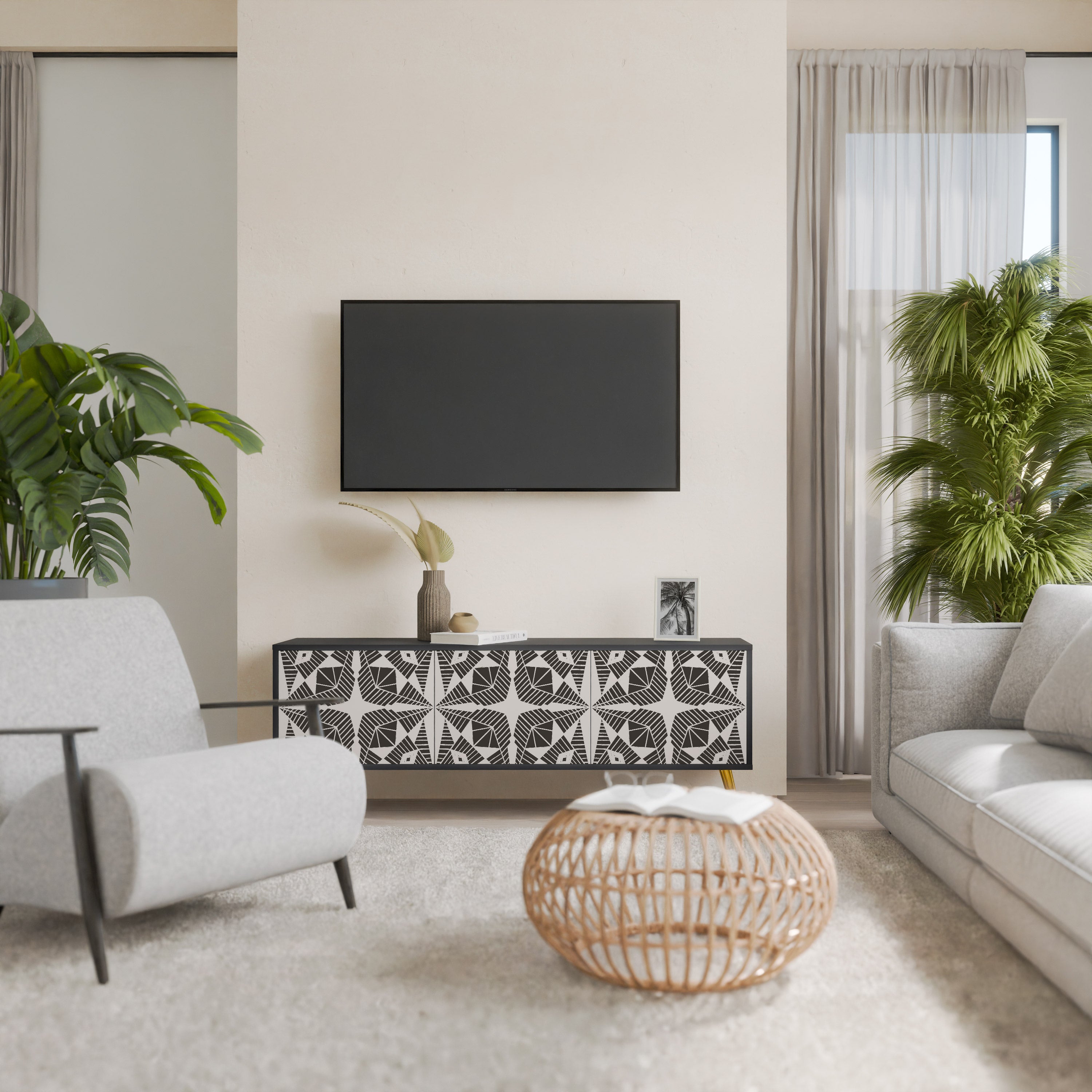 Mueble de TV MONOCROMÁTICO NEXUS de 3 puertas con acabado negro
