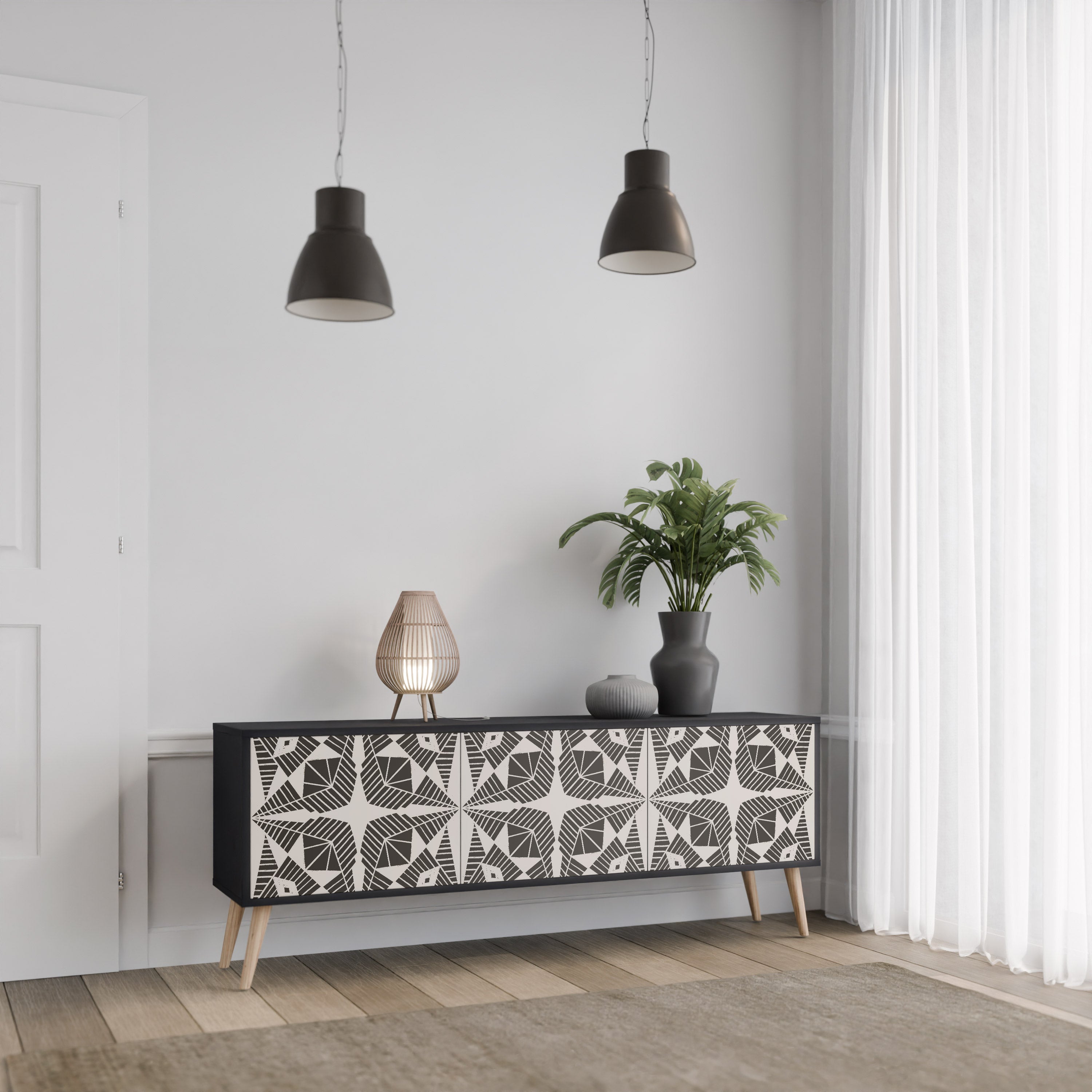 Mueble de TV MONOCROMÁTICO NEXUS de 3 puertas con acabado negro