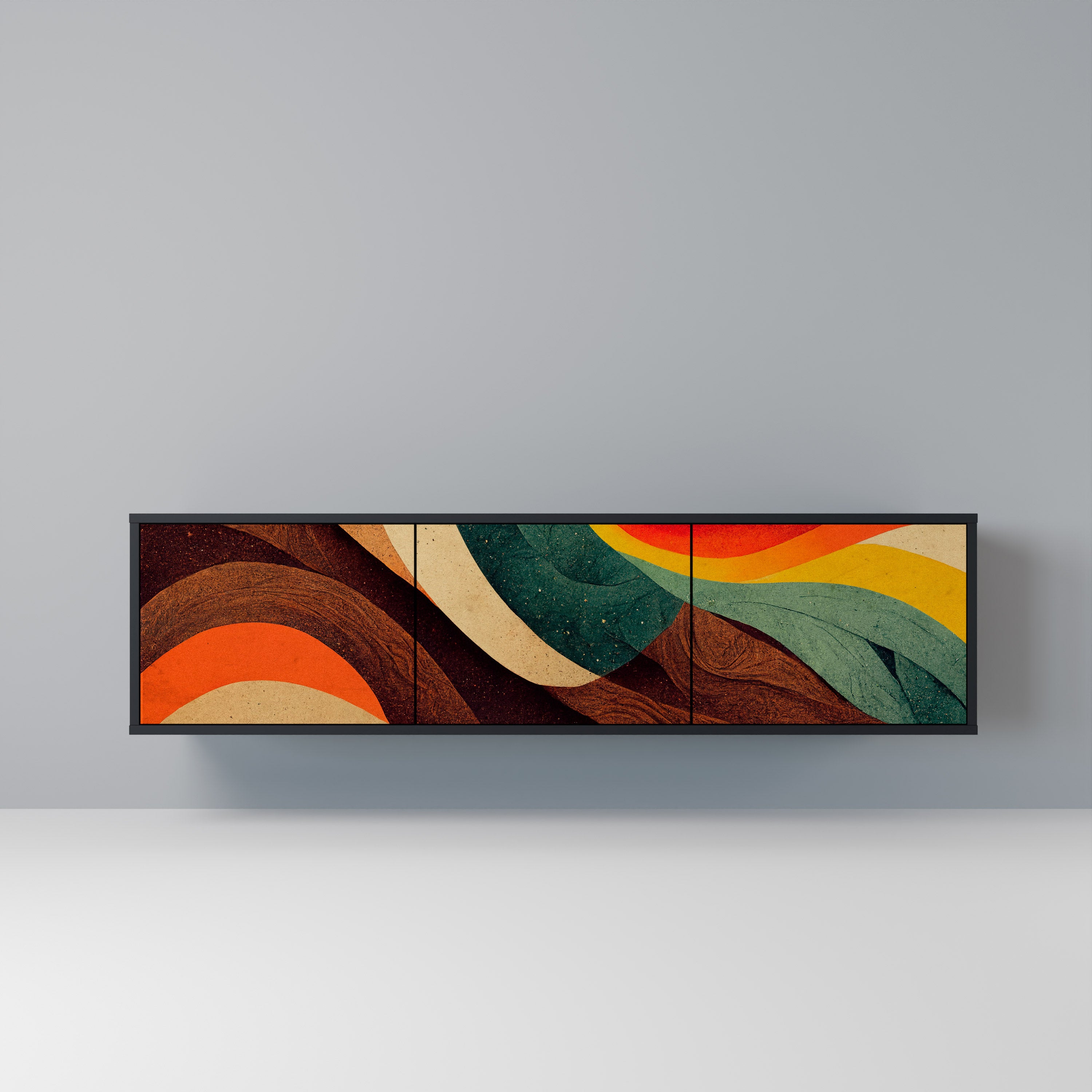 Mueble de TV de 3 puertas COLORFUL STRANDS en acabado negro